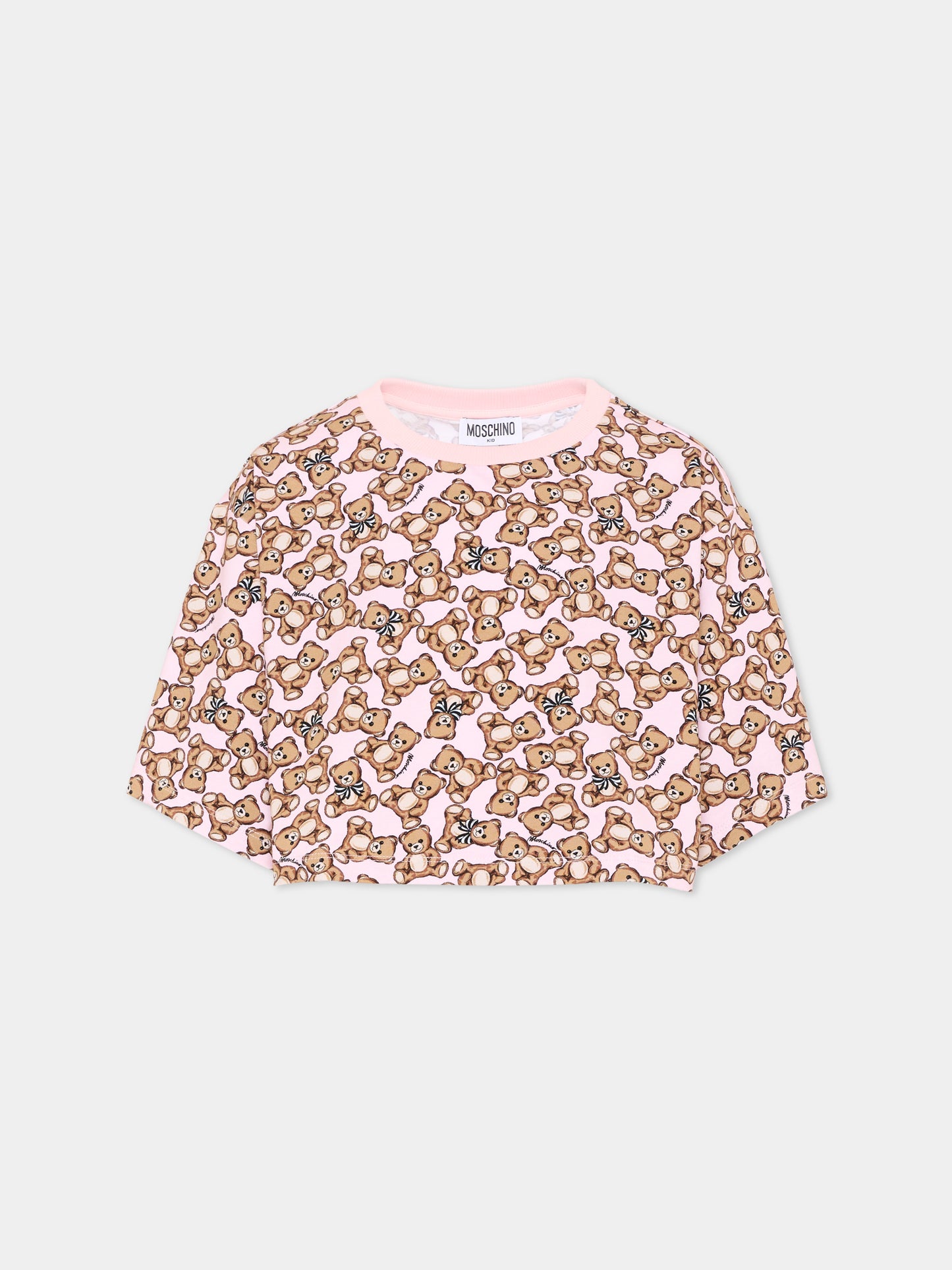 T-shirt rosa per bambina con Teddy Bear,Moschino Kids,HBM062 LBB9E 84922