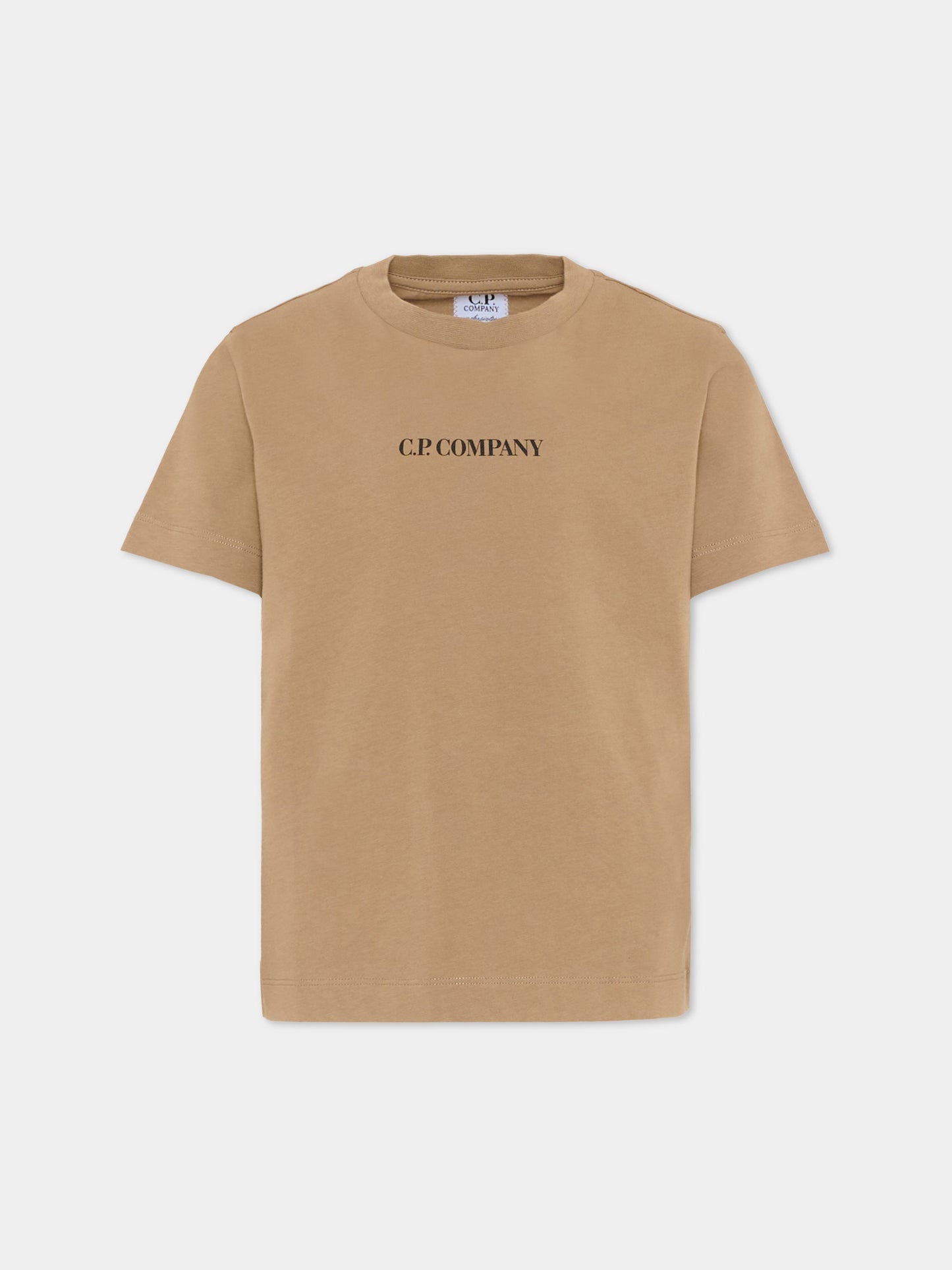 T-Shirt beige per bambino con logo,C. P. Company,CRM00L LAA17 20273