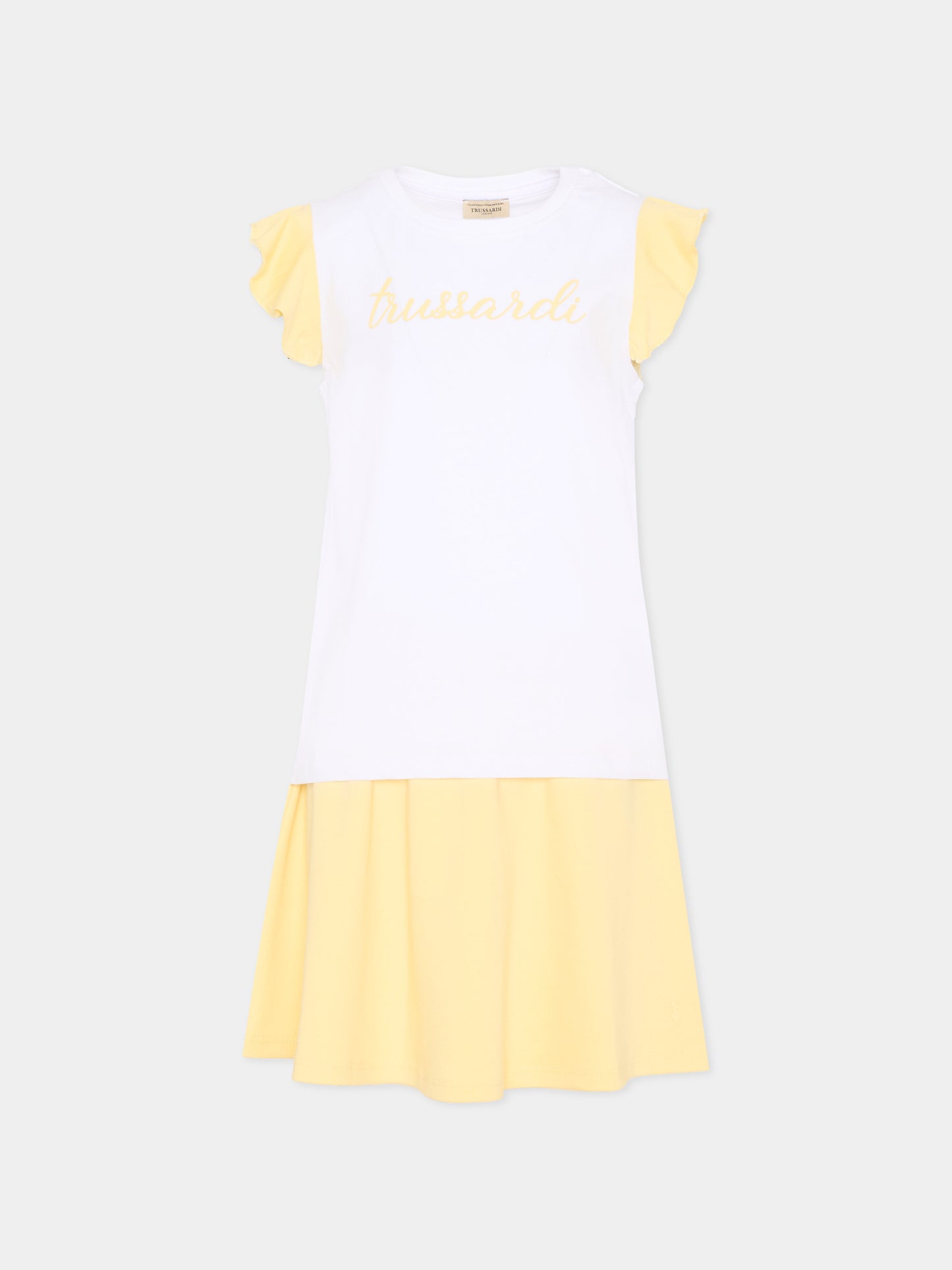 Completo sportivo bianco per bambina con logo,Trussardi Junior,TIP26022CJ WHITE YELLOW