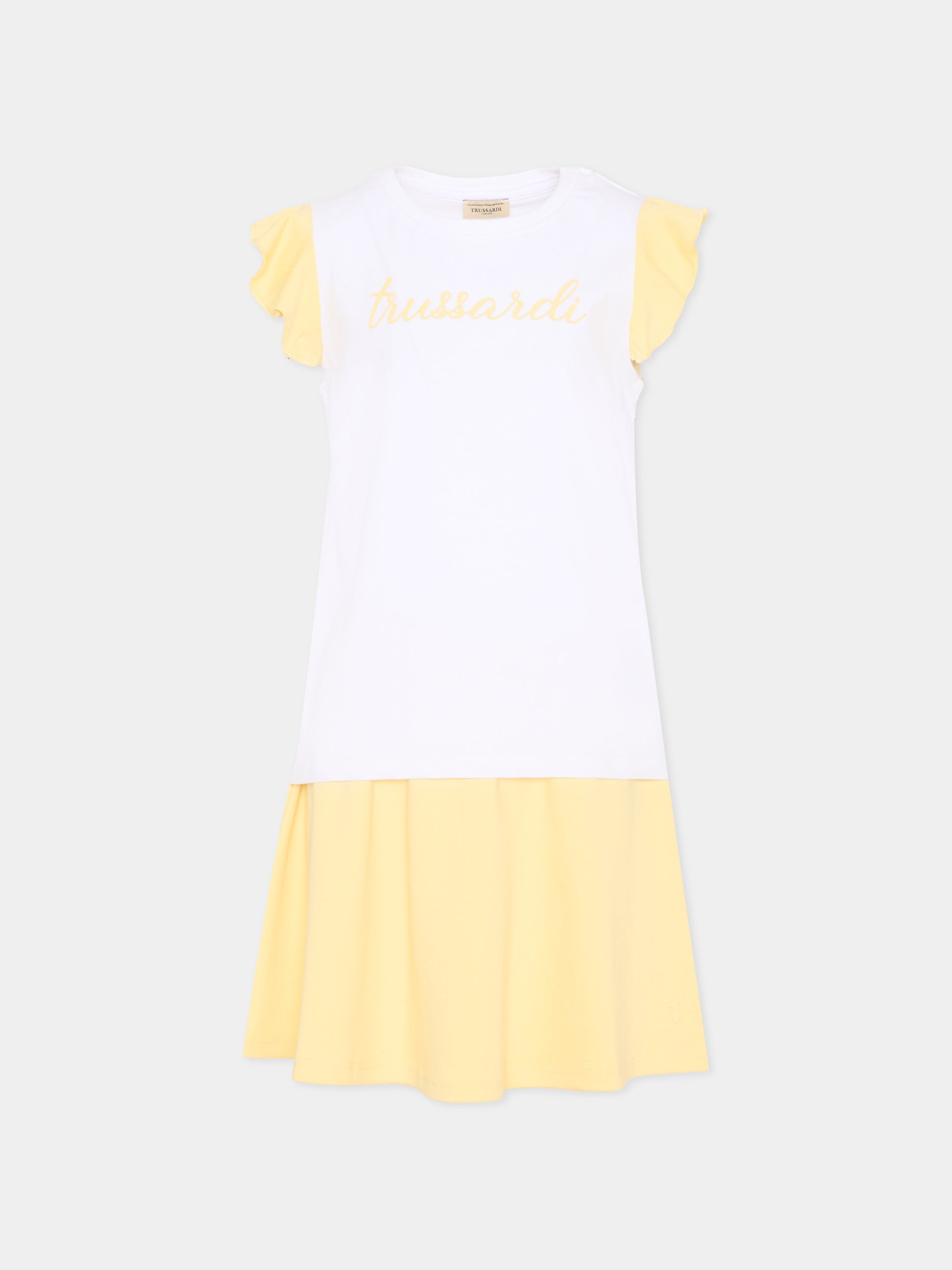 Completo sportivo bianco per bambina con logo,Trussardi Junior,TIP26022CJ WHITE YELLOW
