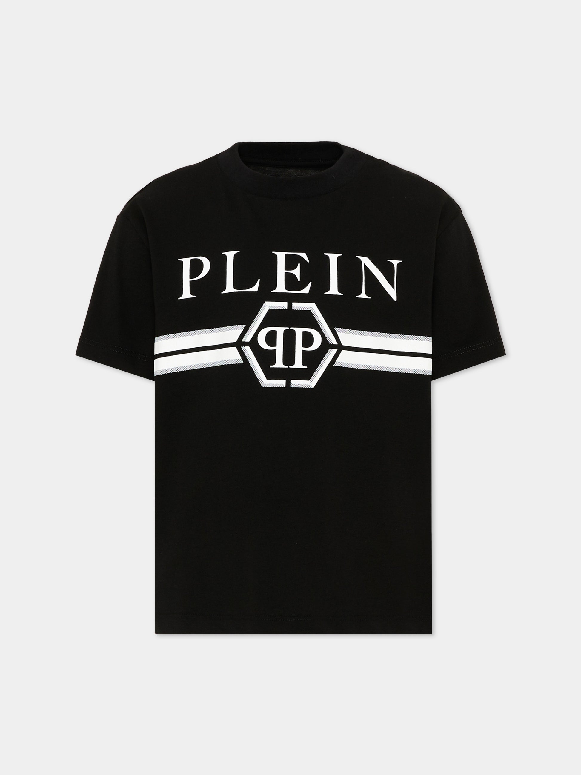 T-Shirt nera per bambino con logo,Philipp Plein Junior,F6PHJBTH093 110