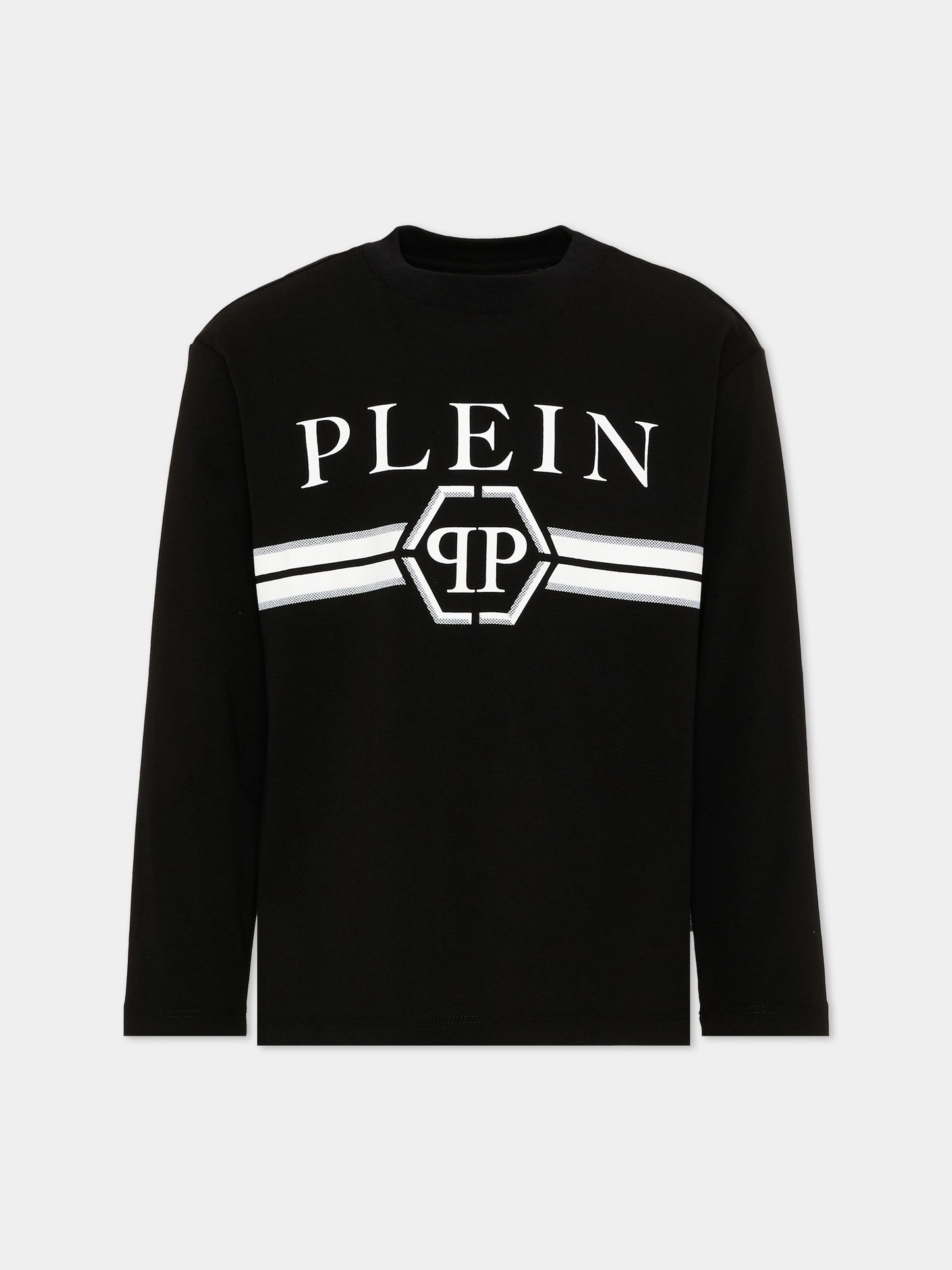 T-Shirt nera per bambino con logo,Philipp Plein Junior,F6PHJBTH094 110