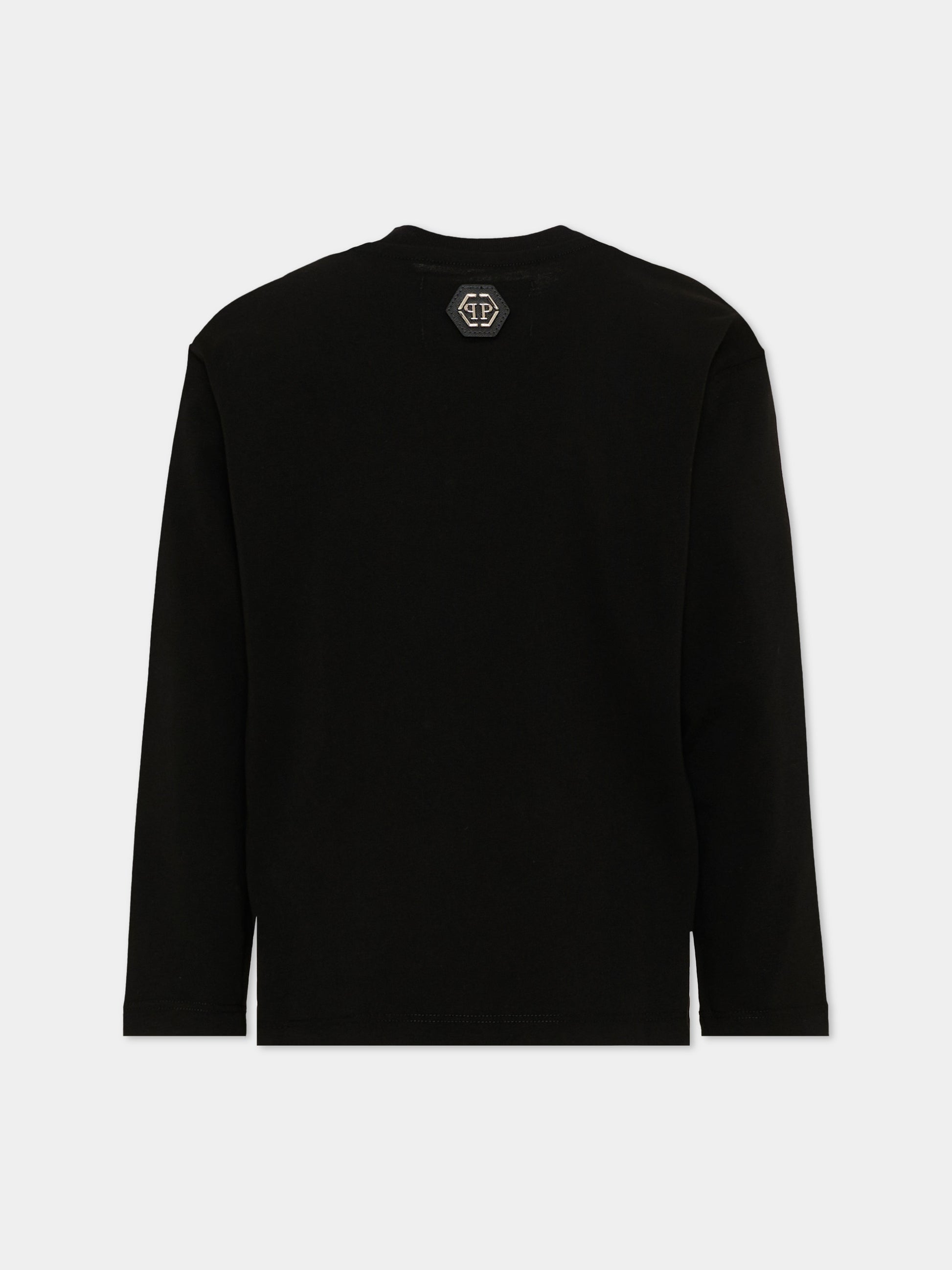 T-Shirt nera per bambino con logo,Philipp Plein Junior,F6PHJBTH094 110