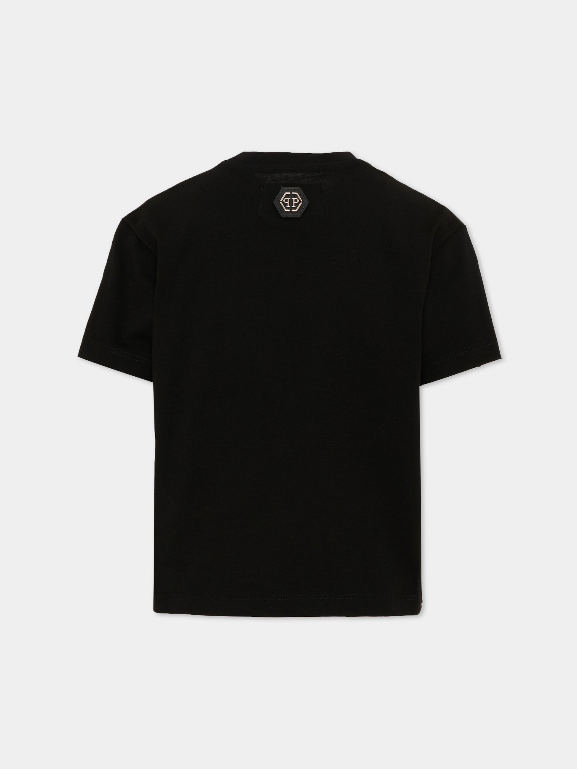 T-shirt nera per bambina con logo,Philipp Plein Junior,F6PHJGTH022 110