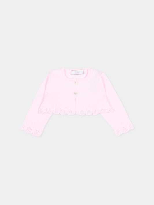 Cardigan rosa per neonata traforato,Paz Rodríguez,001 123395 37 H82