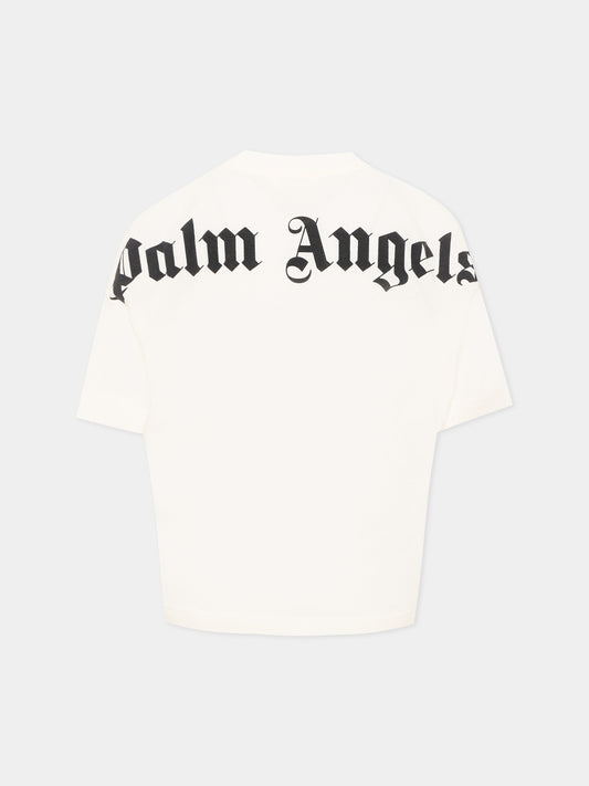 T-Shirt avorio per bambini con logo,Palm Angels,F6PAJBTH012 412