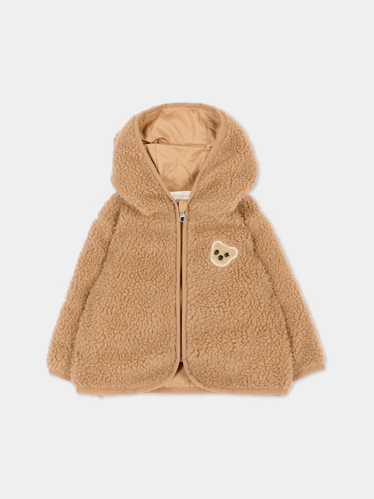 Ecopelliccia beige per neonati con logo,Palm Angels,F6PANBJK203 015