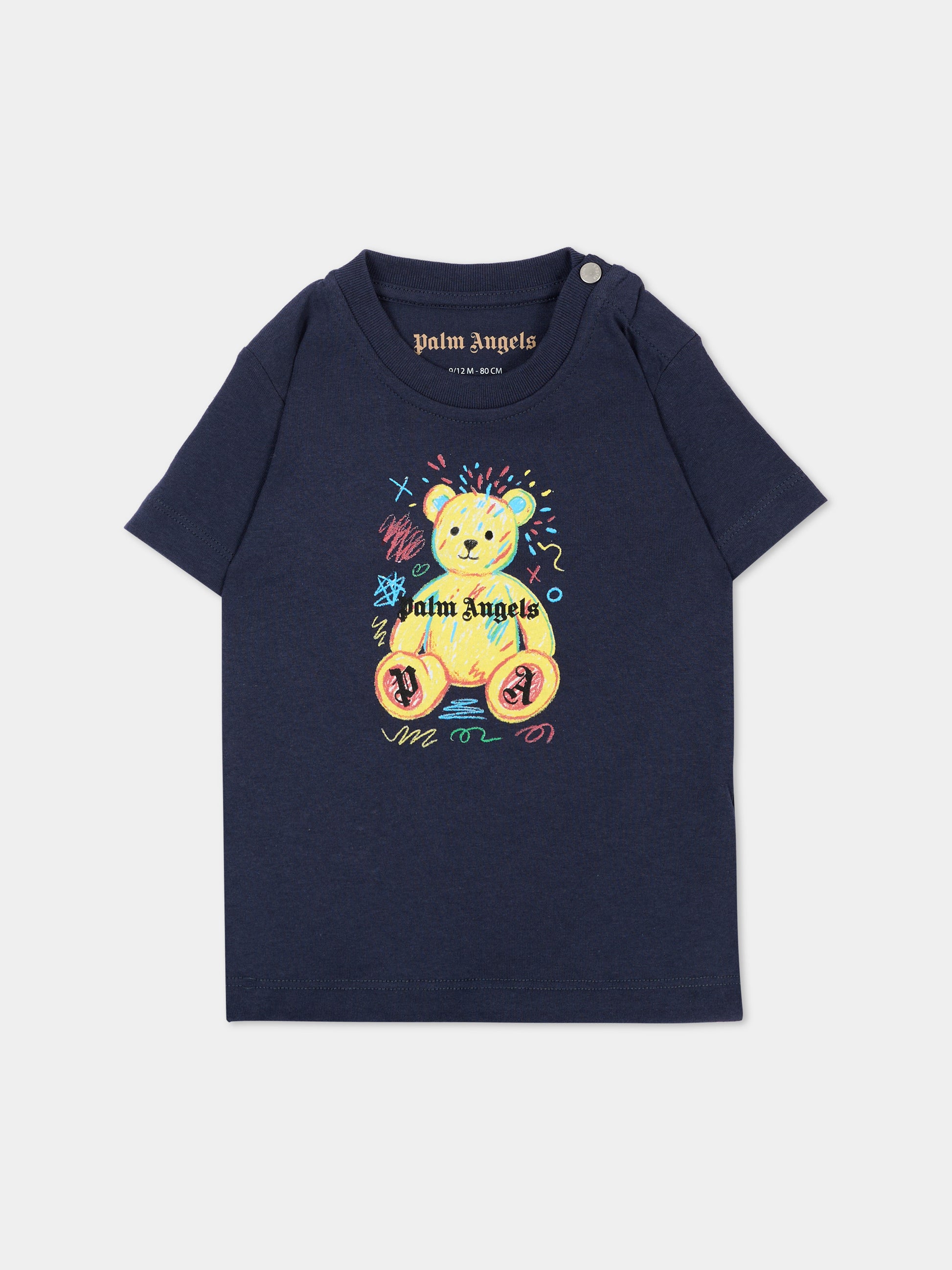 T-shirt blu per neonato con teddy bear,Palm Angels,F6PANBTH196 1528