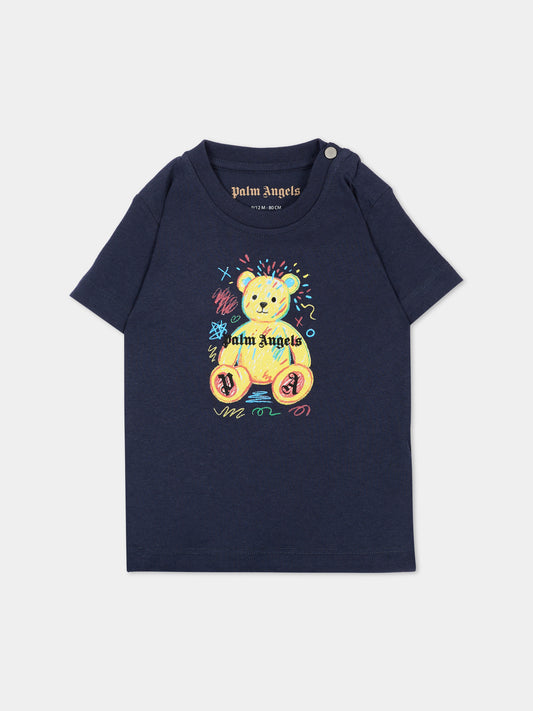 T-shirt blu per neonato con teddy bear,Palm Angels,F6PANBTH196 1528