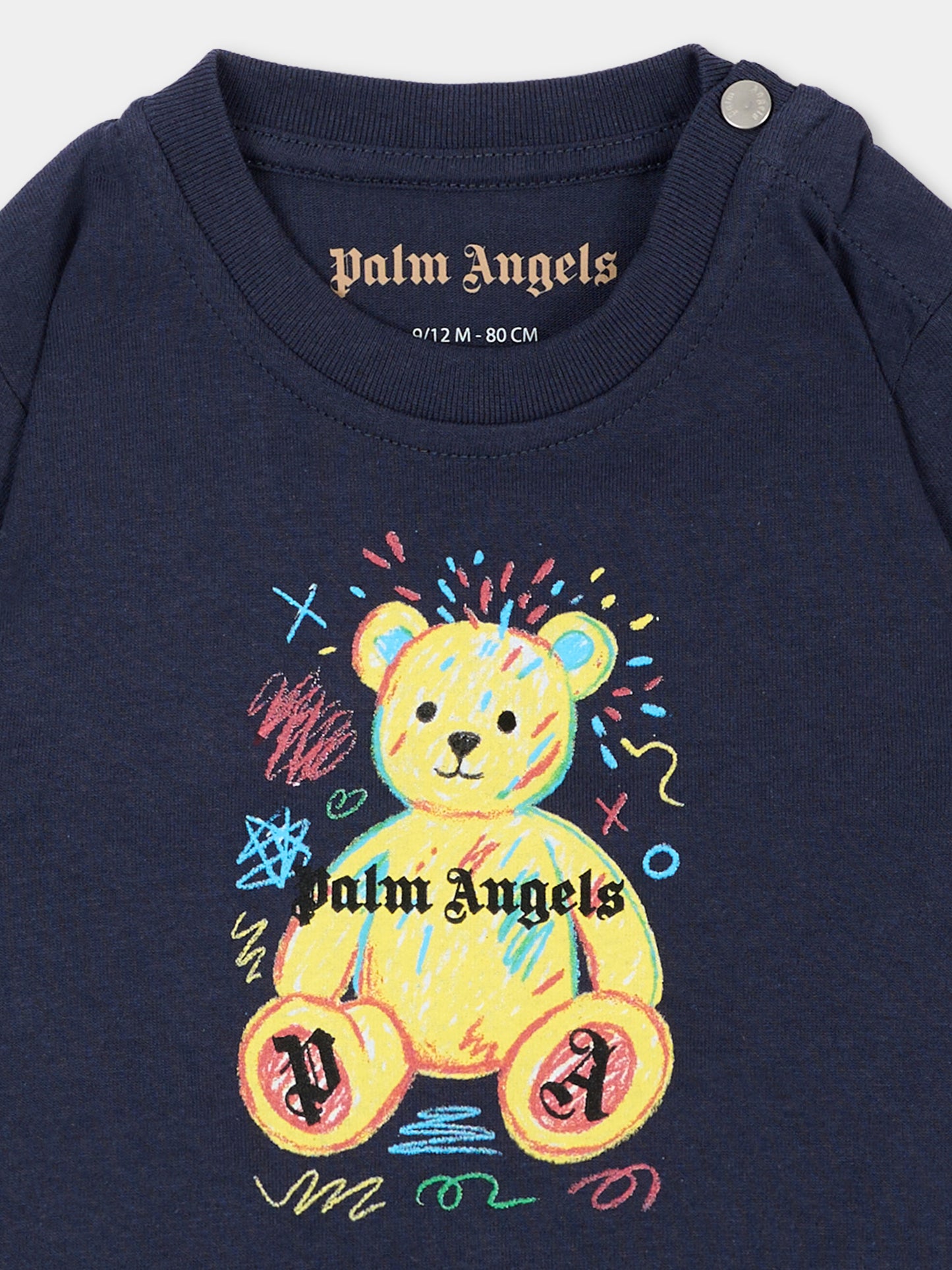 T-shirt blu per neonato con teddy bear,Palm Angels,F6PANBTH196 1528