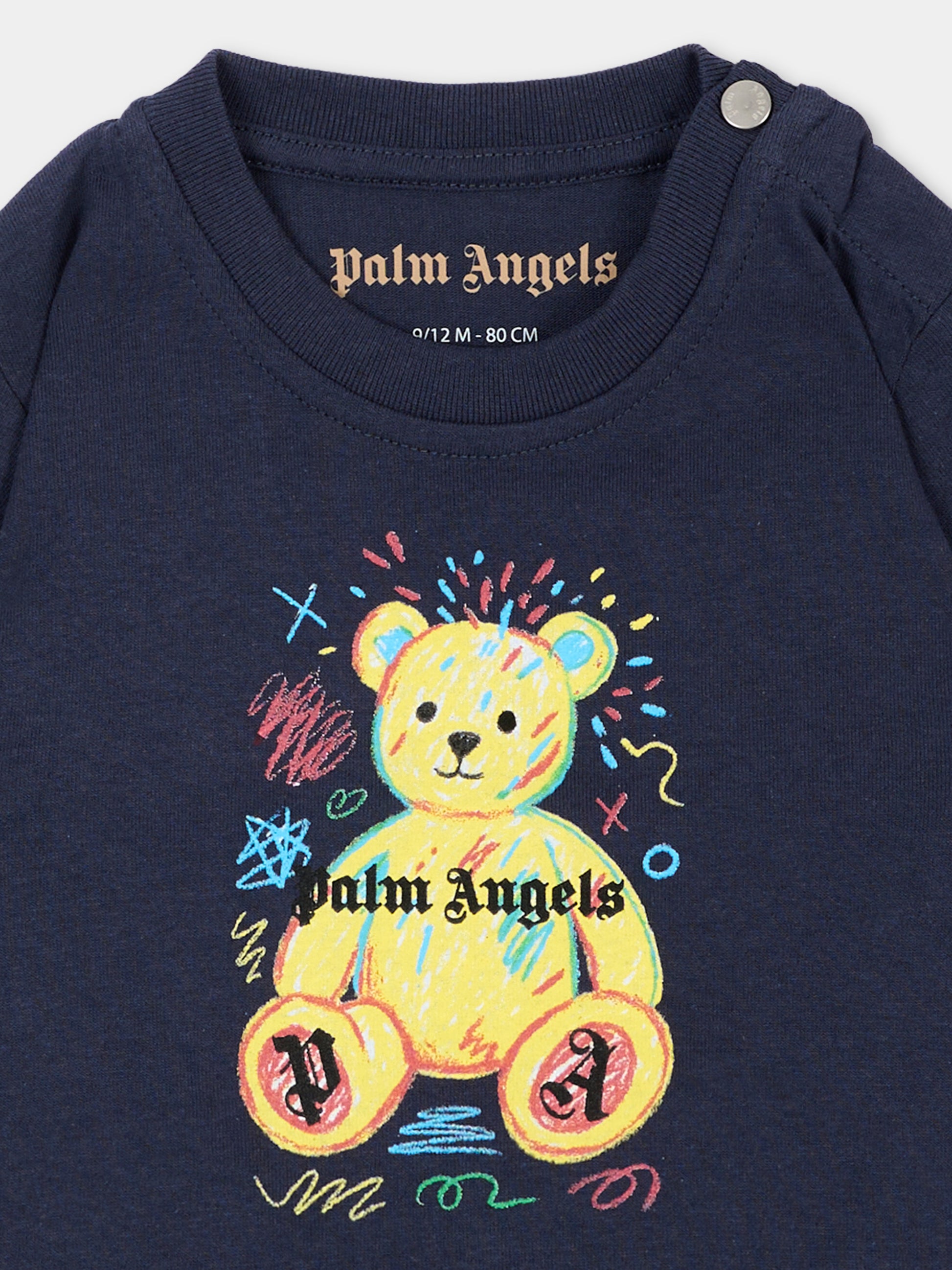 T-shirt blu per neonato con teddy bear,Palm Angels,F6PANBTH196 1528