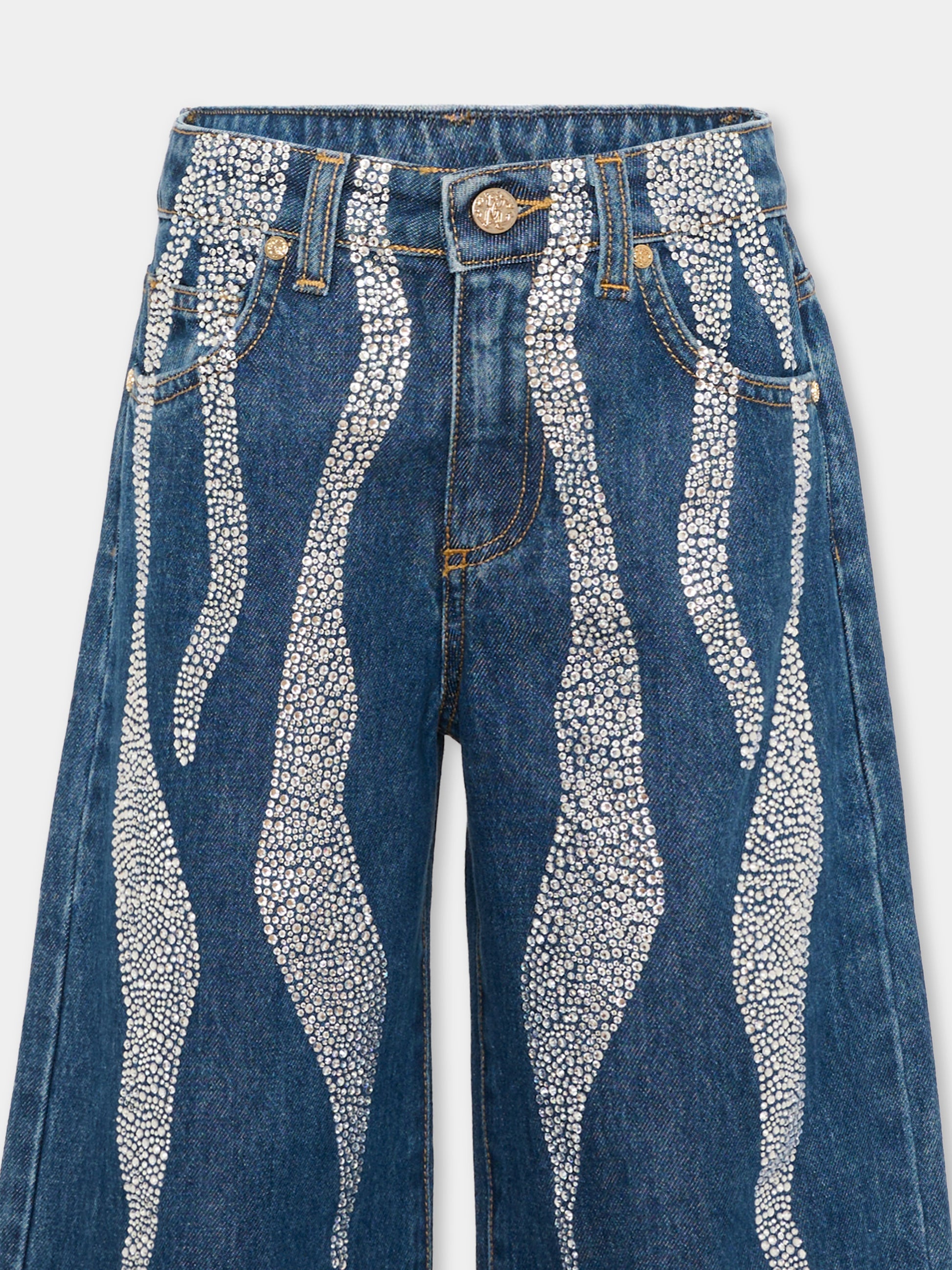 Jeans denim per bambina con strass,Roberto Cavalli Kids,CGA26018JE D.BLUE_MED