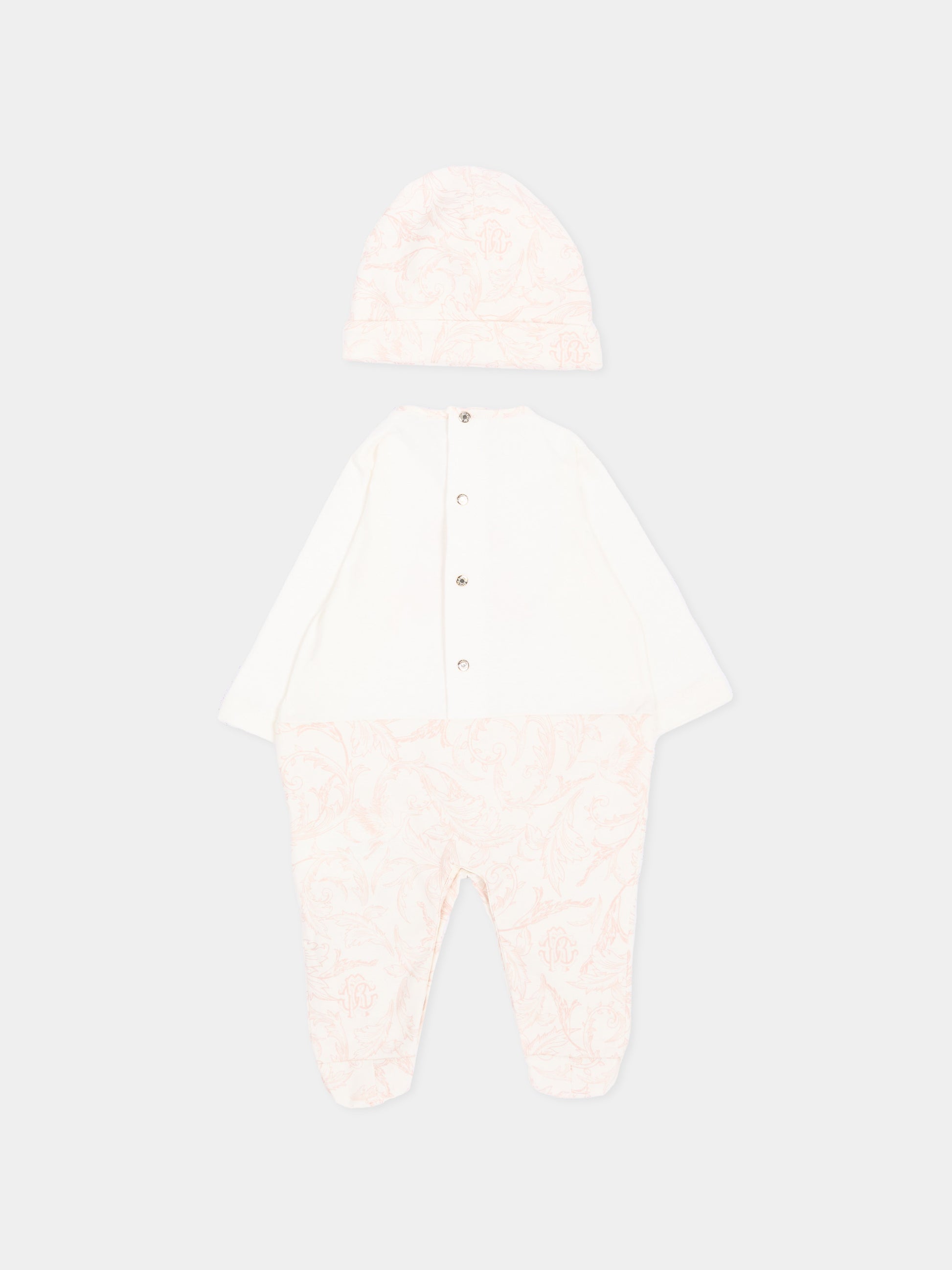 Pink baroque onesie set for Baby Girl with logo,Roberto Cavalli Kids,CLA26031TU AV.ROSA/A.