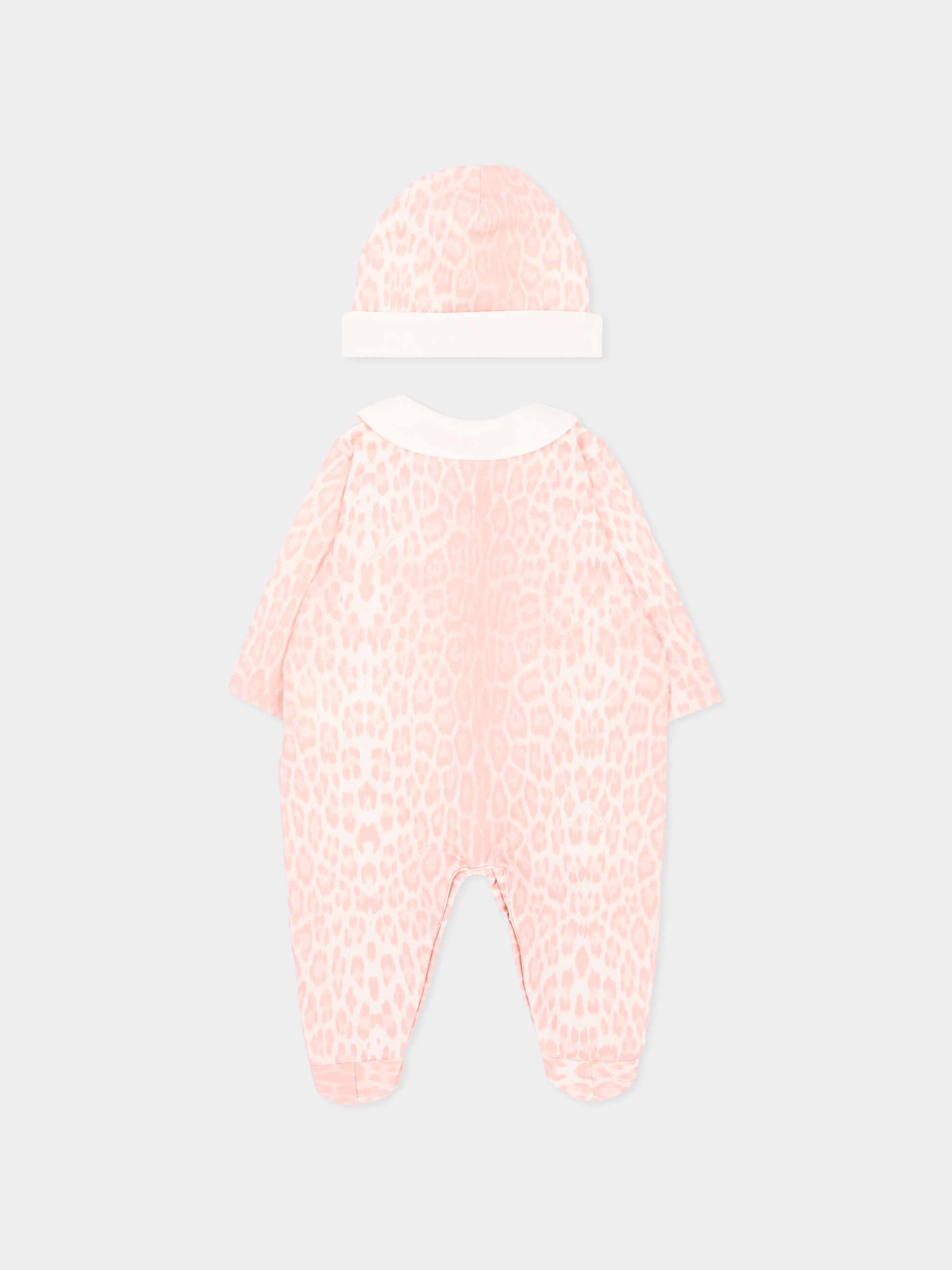 Set tutina rosa animalier per neonata con logo,Roberto Cavalli Kids,CLA26028TU GIAG.ROSA