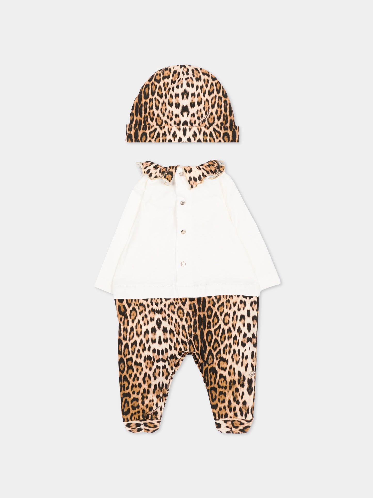 Set tutina marrone animalier per neonata con logo,Roberto Cavalli Kids,CLA26037TU GIAG.N/ACC