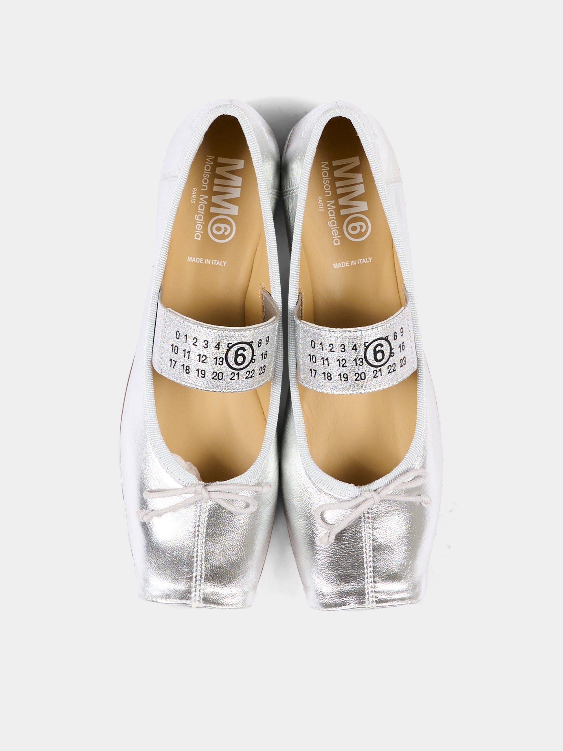 Ballerine argento per bambina con logo,Mm6 Maison Margiela,83875 VAR1