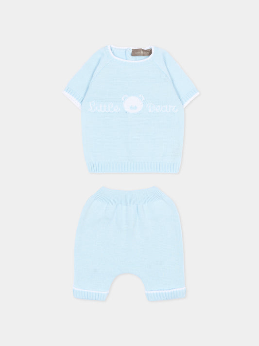 Completo nascita celeste per neonato con logo,Little Bear,3124 CIELO/BCO