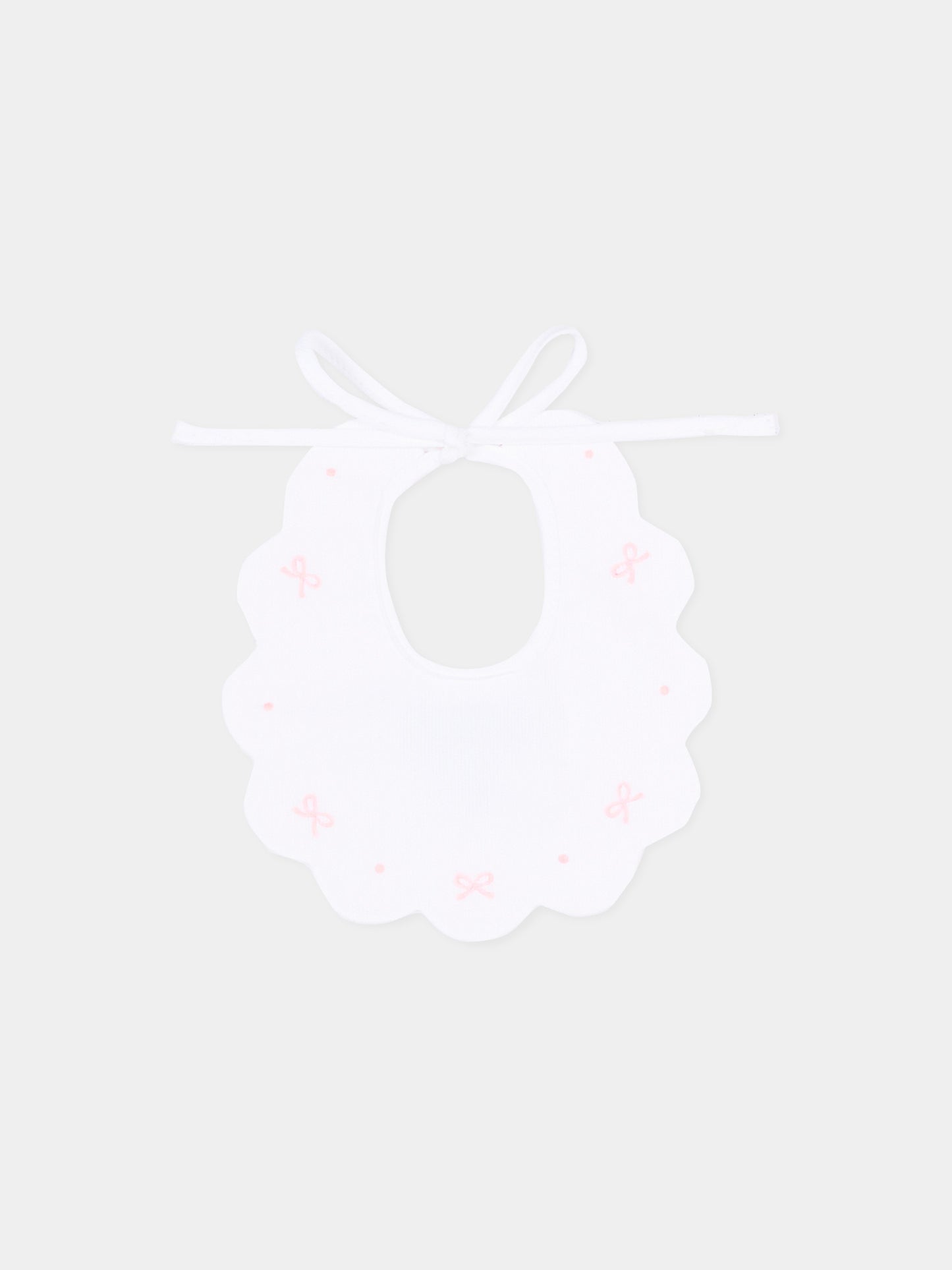 Bavaglino bianco per neonata con ricami rosa,Little Bear,2043 BCO/ROSA