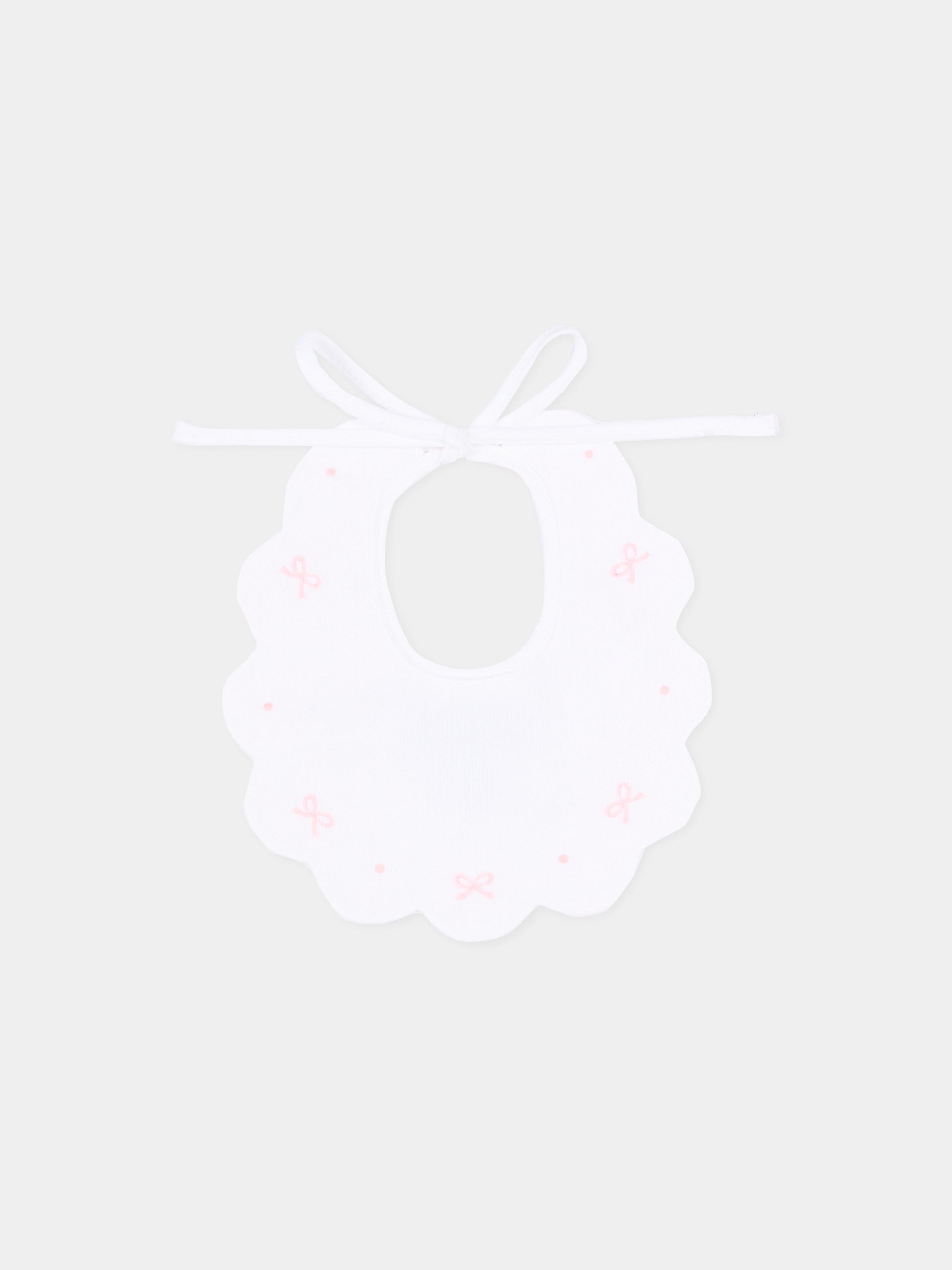 Bavaglino bianco per neonata con ricami rosa,Little Bear,2043 BCO/ROSA