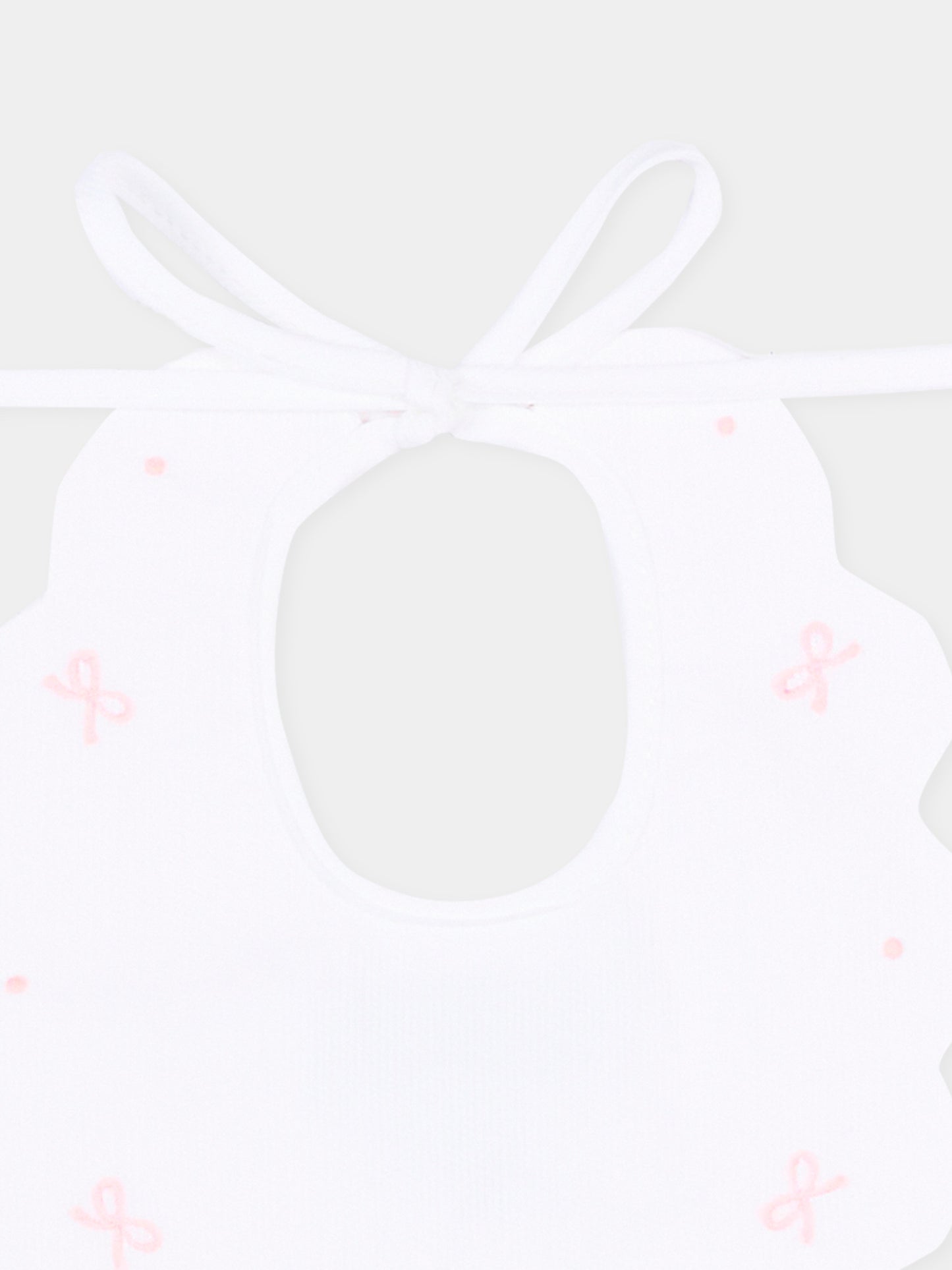 Bavaglino bianco per neonata con ricami rosa,Little Bear,2043 BCO/ROSA