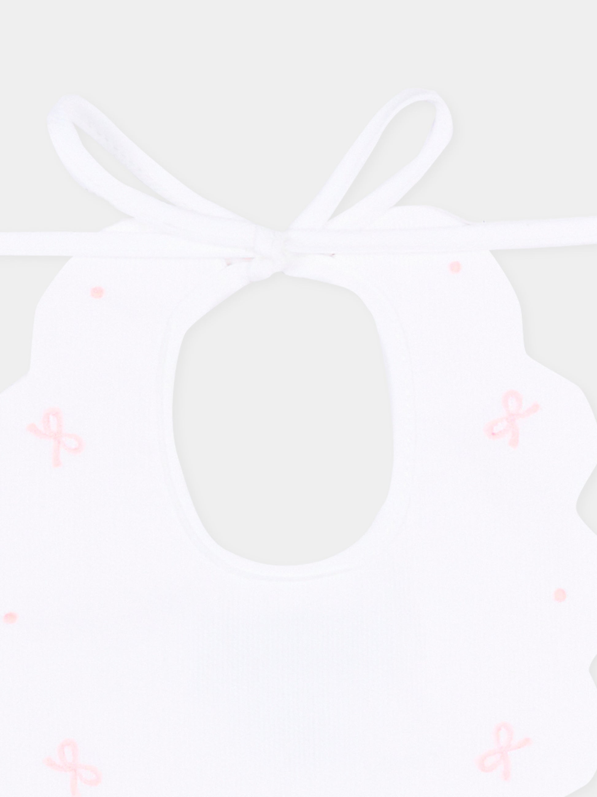 Bavaglino bianco per neonata con ricami rosa,Little Bear,2043 BCO/ROSA