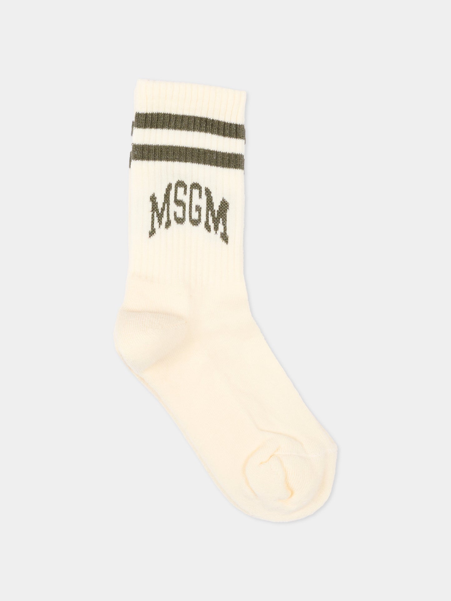 Calza spugna avorio per bambini con logo,Msgm Kids,F6MSJUSO297 013