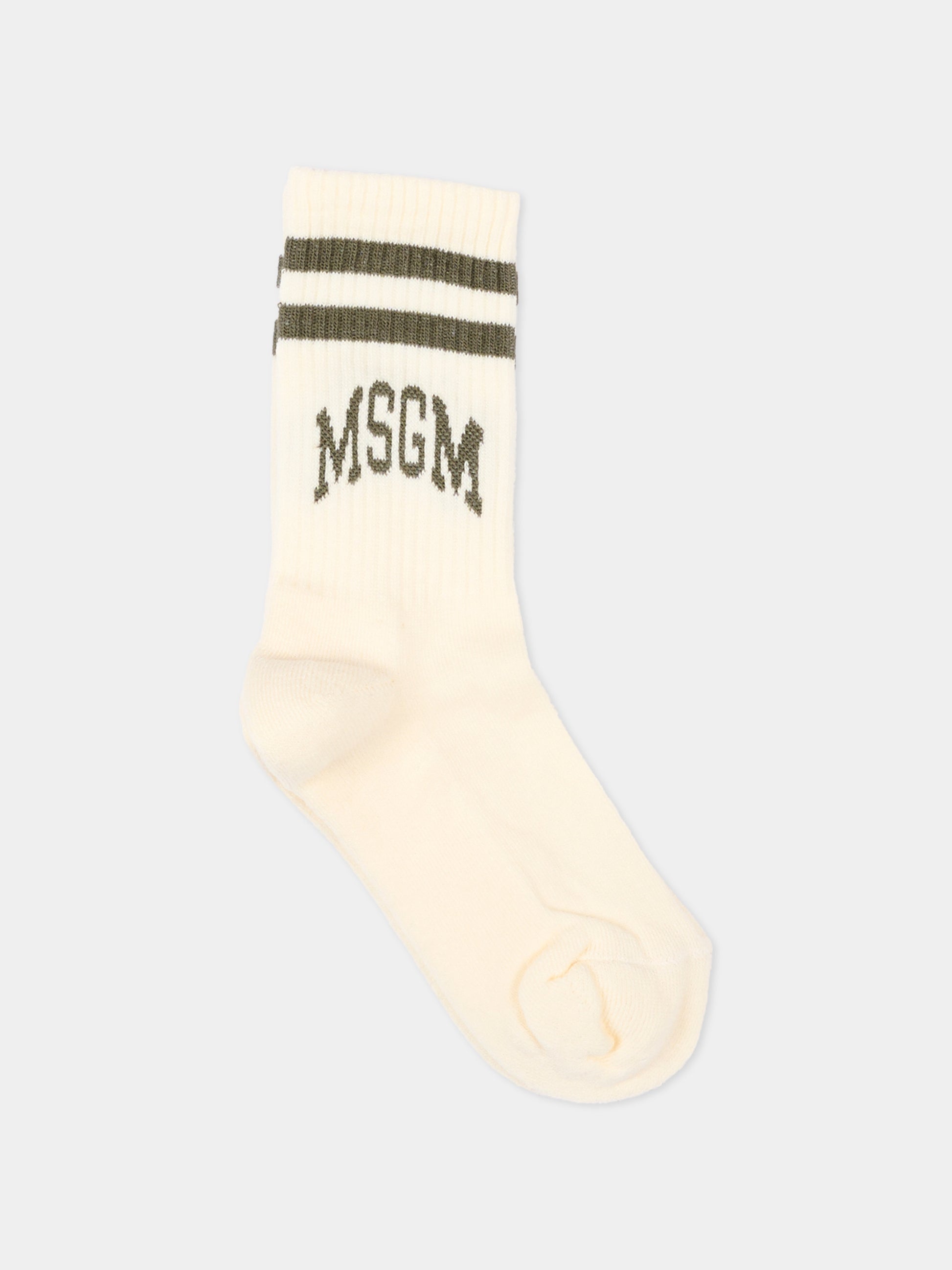 Calza spugna avorio per bambini con logo,Msgm Kids,F6MSJUSO297 013