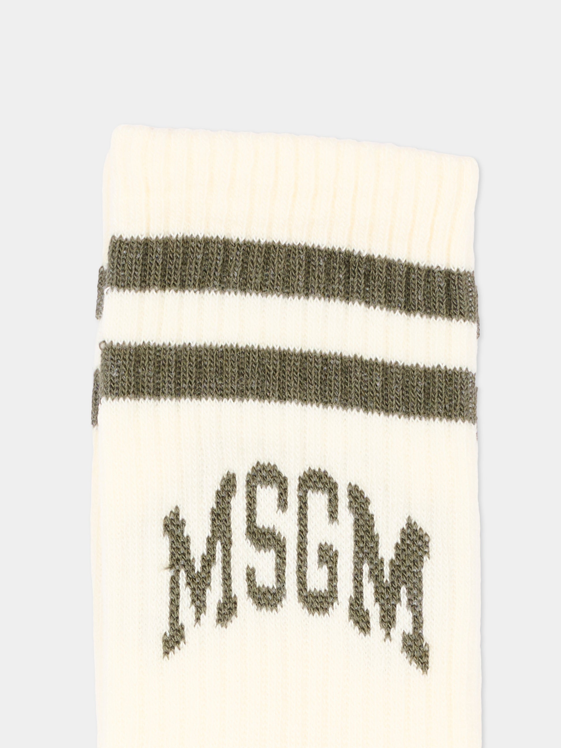 Calza spugna avorio per bambini con logo,Msgm Kids,F6MSJUSO297 013