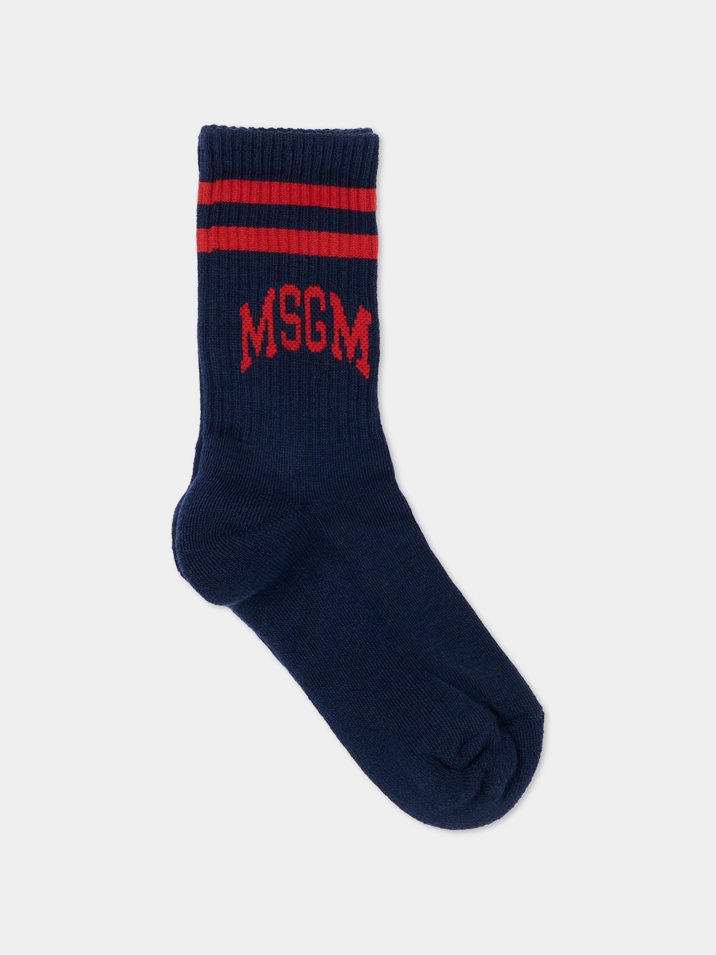Calza spugna blu per bambini con logo,Msgm Kids,F6MSJUSO297 MS032