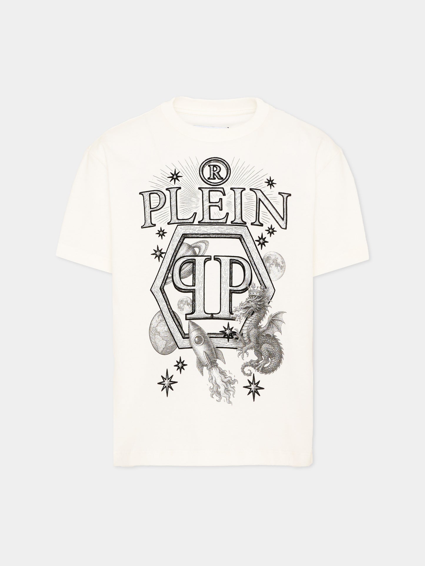T-Shirt avorio per bambino con logo,Philipp Plein Junior,F6PHJBTH124 002