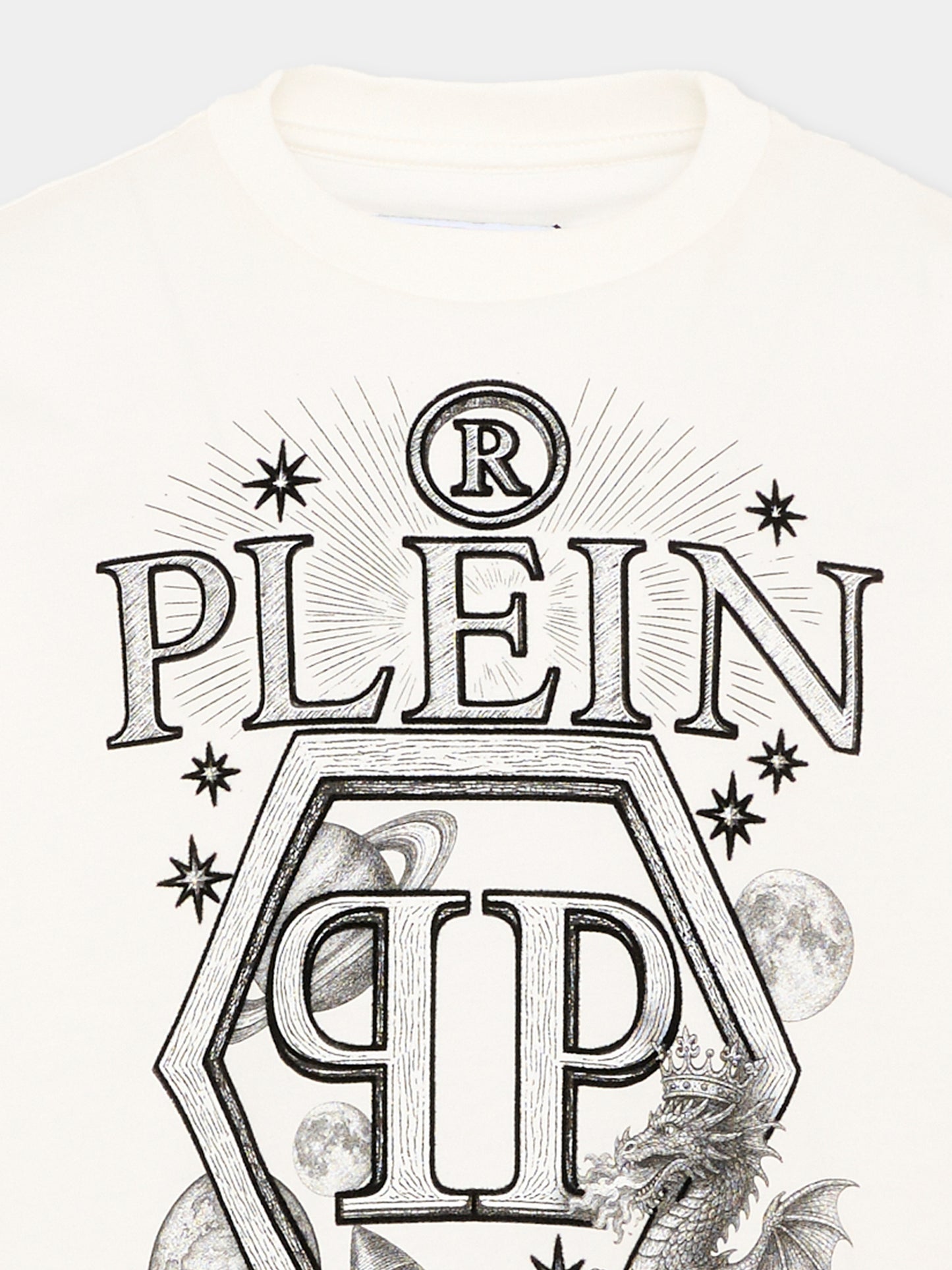 T-Shirt avorio per bambino con logo,Philipp Plein Junior,F6PHJBTH124 002