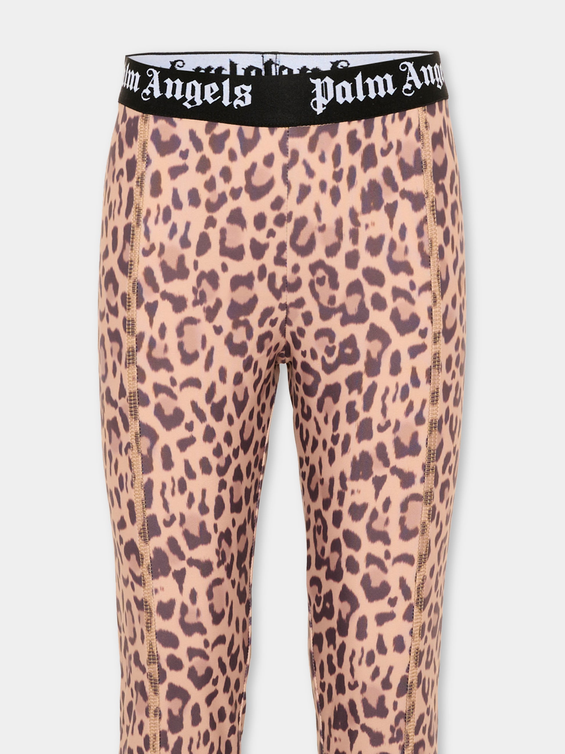 Leggings marroni per bambina logo,Palm Angels,F6PAJGLG126 220