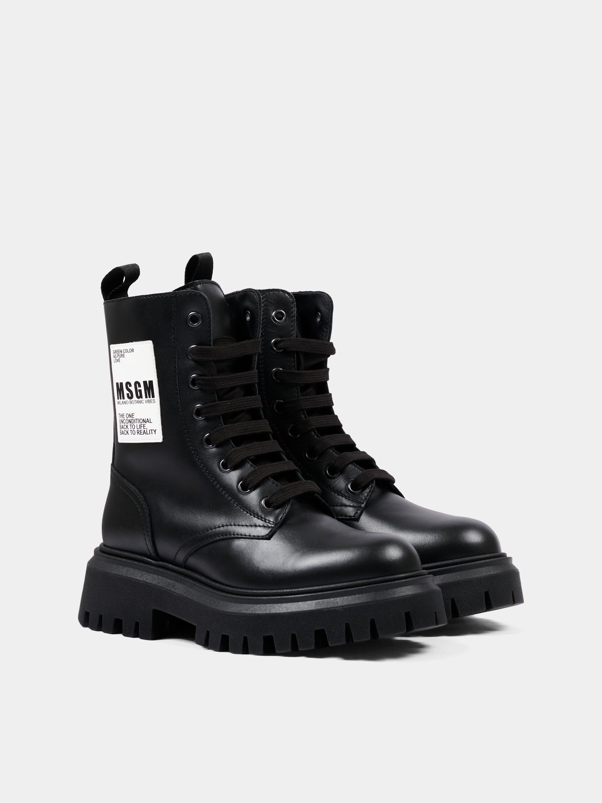 Anfibi neri per bambina con logo,Msgm Kids,84012 - VAR1