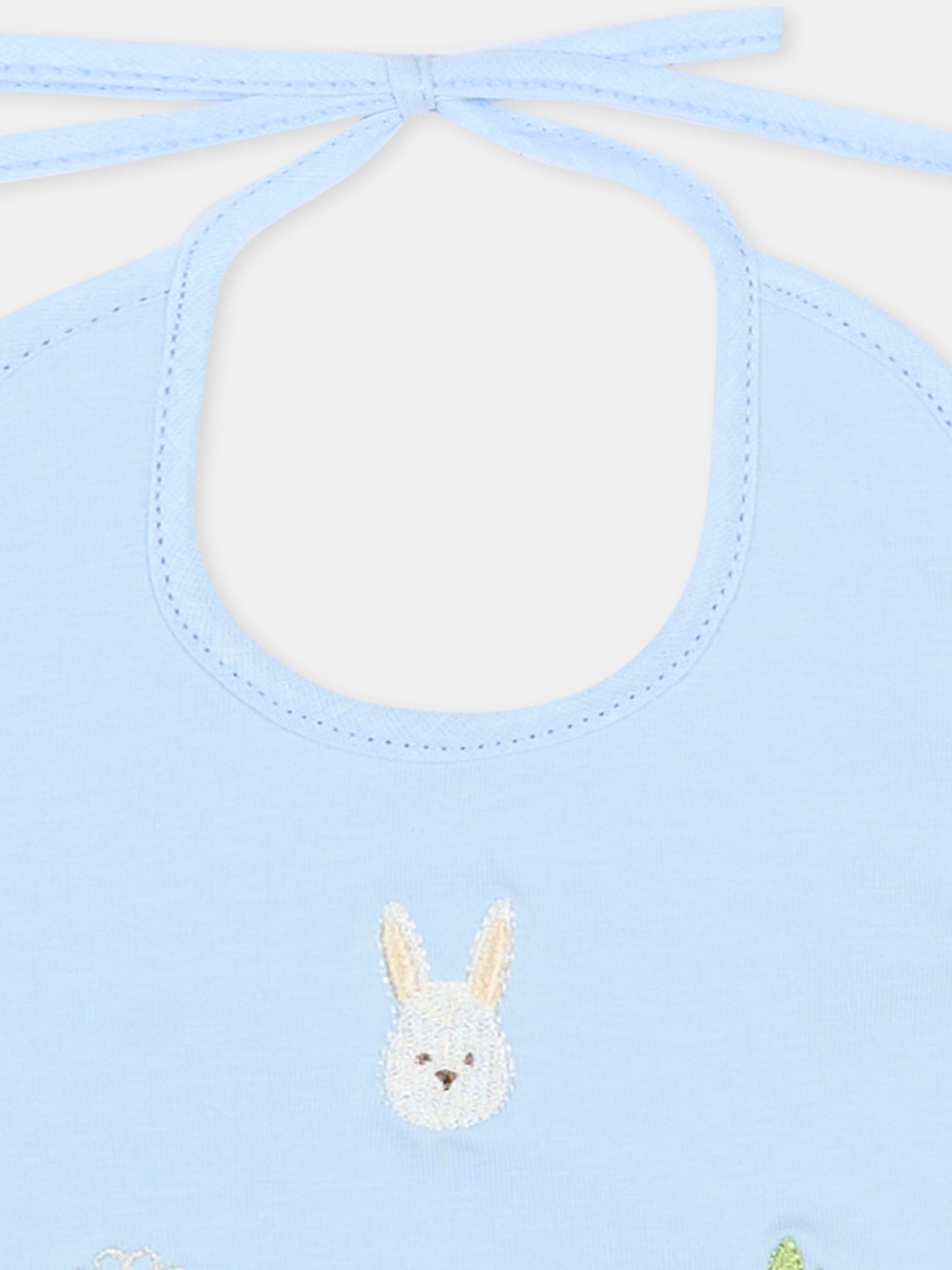 Bavaglino celeste per neonato con ricami,Le Boo Beebè,CBB023 T351 40