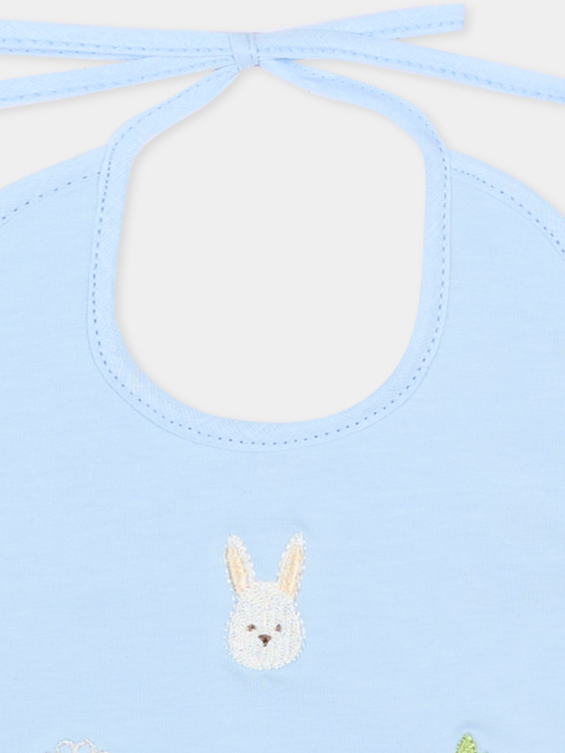 Bavaglino celeste per neonato con ricami,Le Boo Beebè,CBB023 T351 40