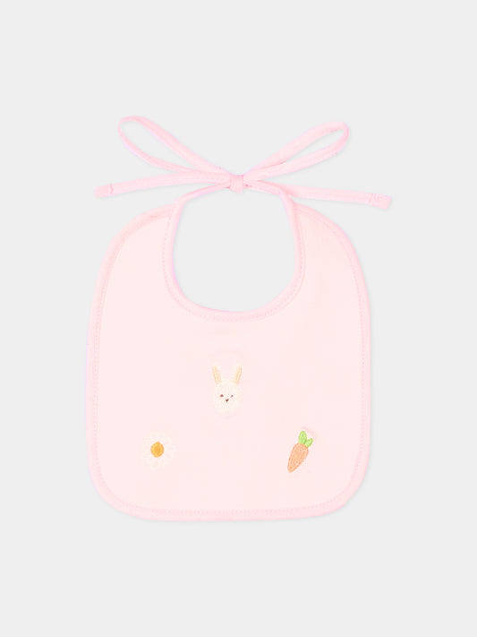 Bavaglino rosa per neonata con ricami,Le Boo Beebè,CBB023 T351 30