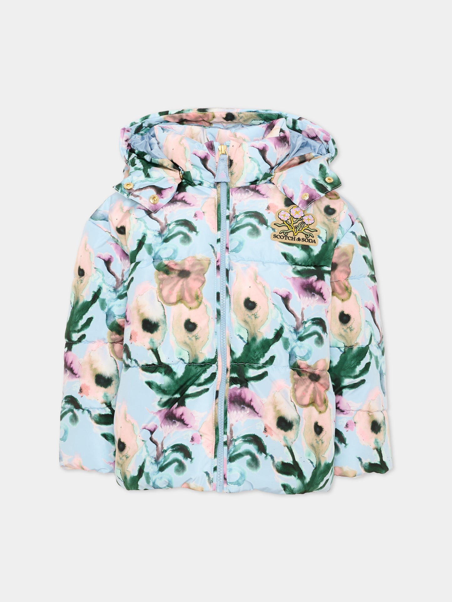 Piumino azzurro per bambina floreale,Scotch&soda,183408 420