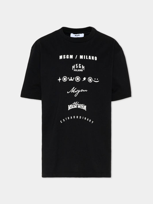 T-Shirt nera per bambino con logo,Msgm Kids,F5MSJBTH222 110