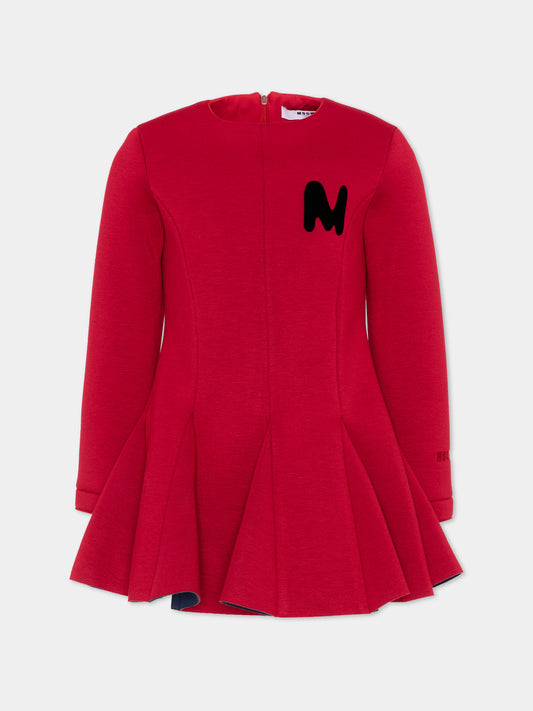 Vestito rosso per bambina con logo,Msgm Kids,F5MSJGDR196 MS031