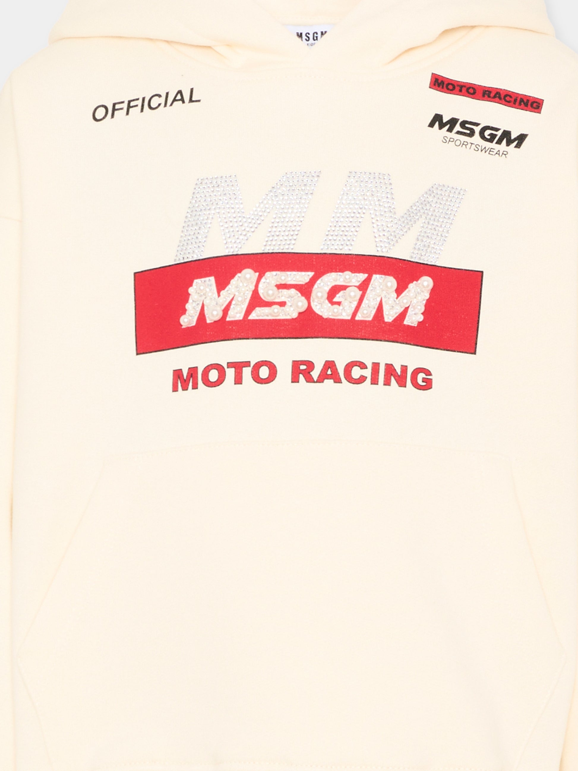 Felpa avorio per bambina con logo strass,Msgm Kids,F5MSJGHS193 013