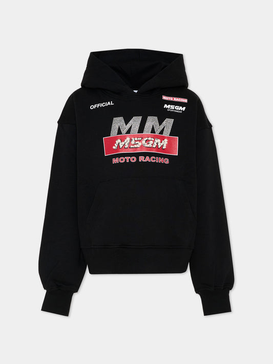 Felpa nera per bambina con logo strass,Msgm Kids,F5MSJGHS193 110