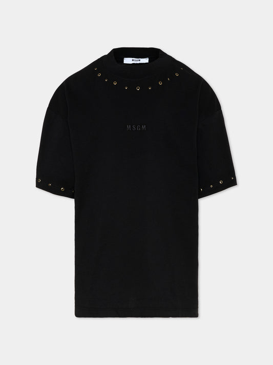 T-Shirt nera per bambina con borchie,Msgm Kids,F5MSJGTH149 110