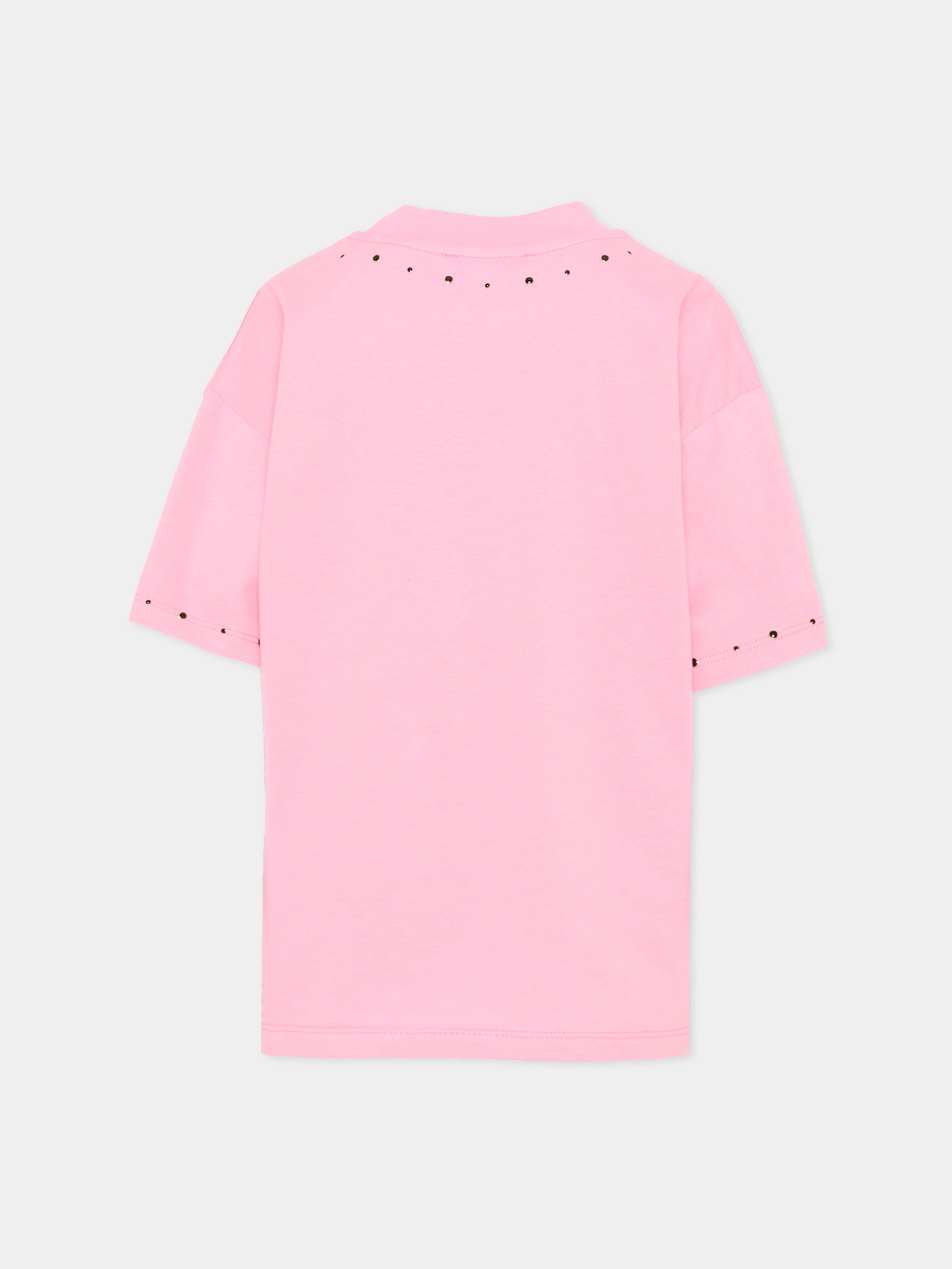 T-Shirt rosa per bambina con borchie,Msgm Kids,F5MSJGTH149 MS038