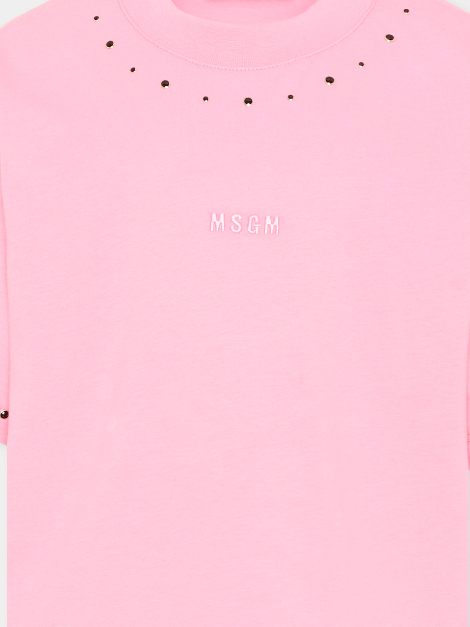 T-Shirt rosa per bambina con borchie,Msgm Kids,F5MSJGTH149 MS038
