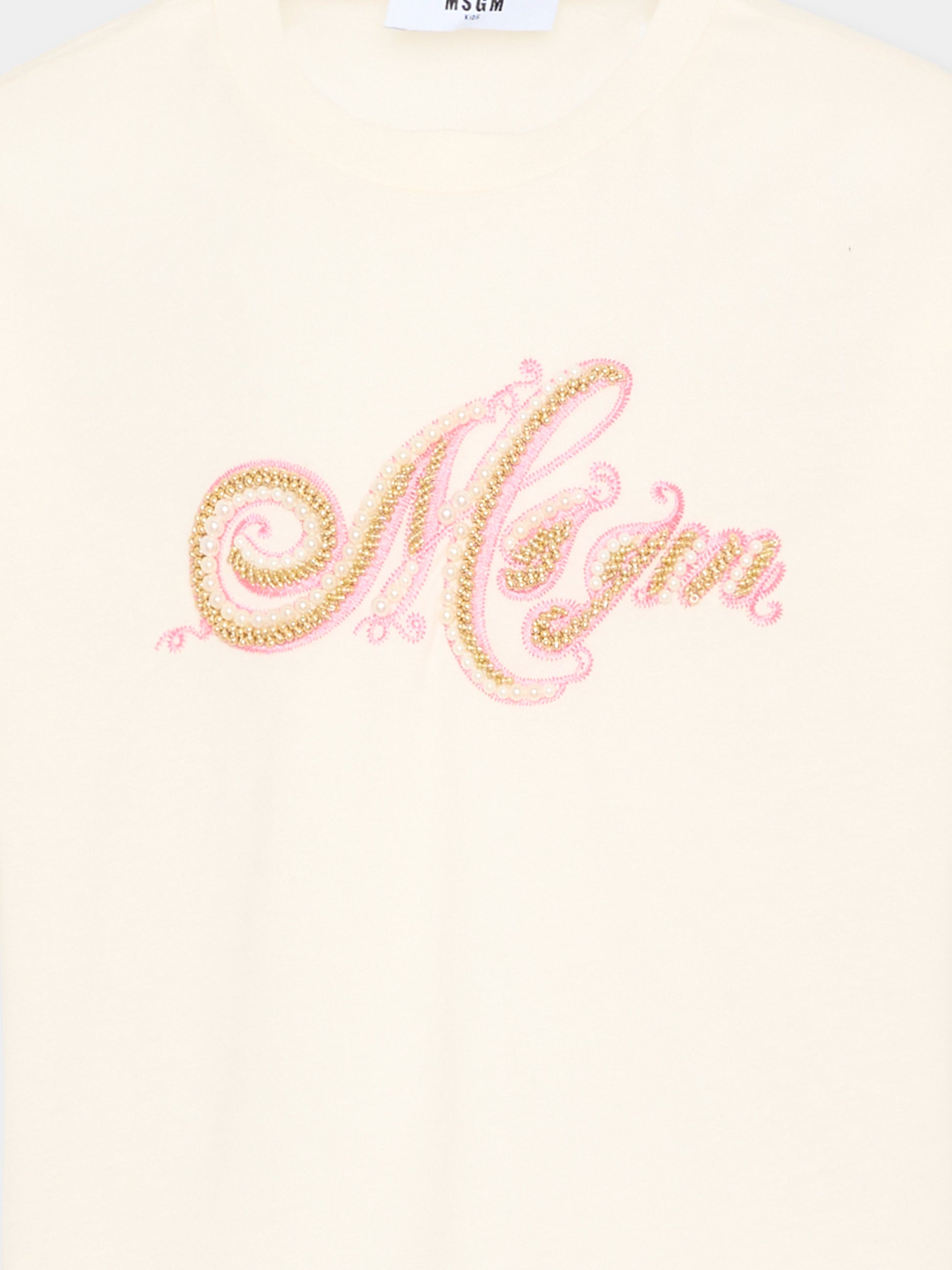 T-Shirt avorio per bambina con logo,Msgm Kids,F5MSJGTH153 013