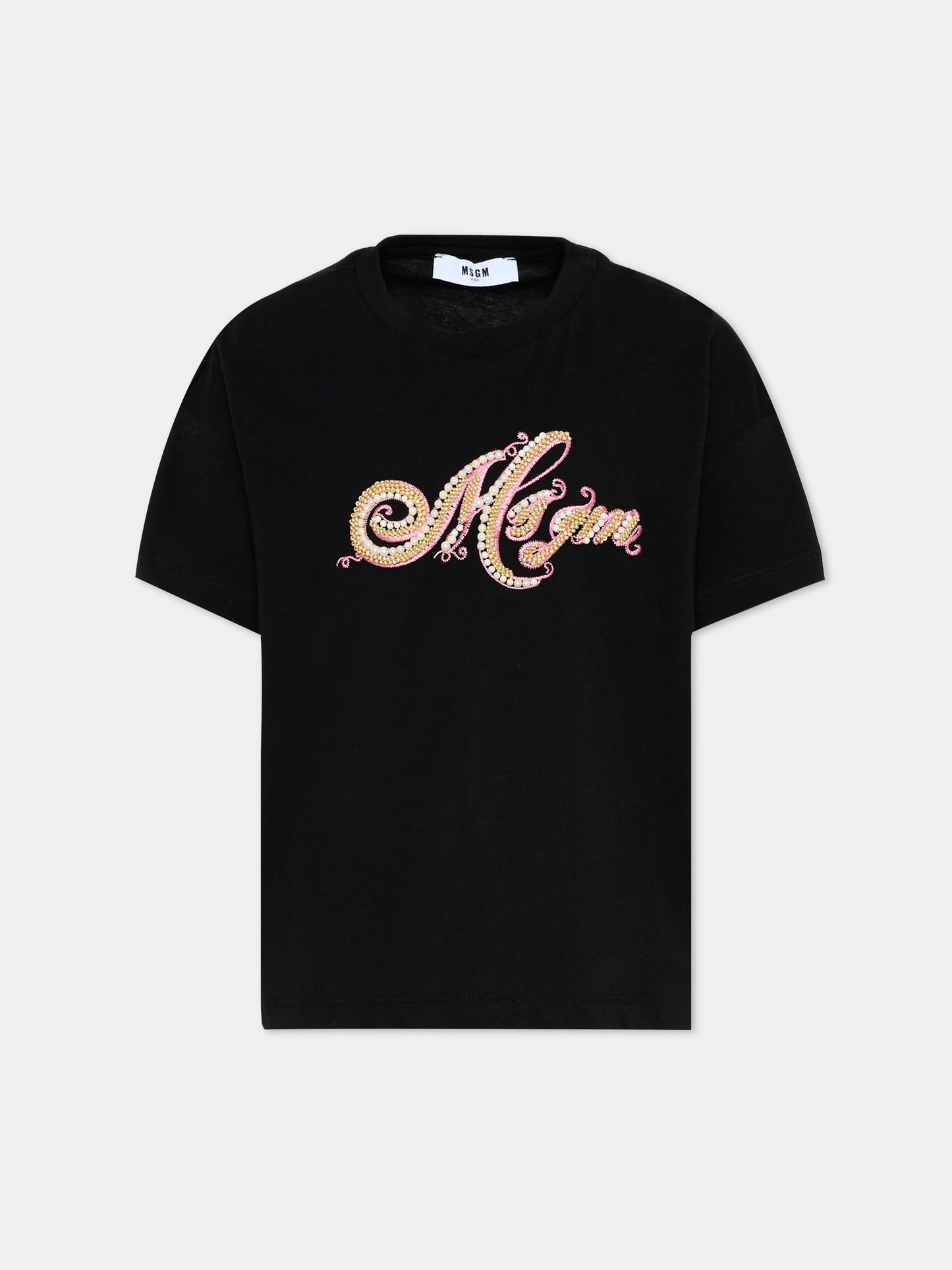 T-Shirt nera per bambina con logo,Msgm Kids,F5MSJGTH153 110