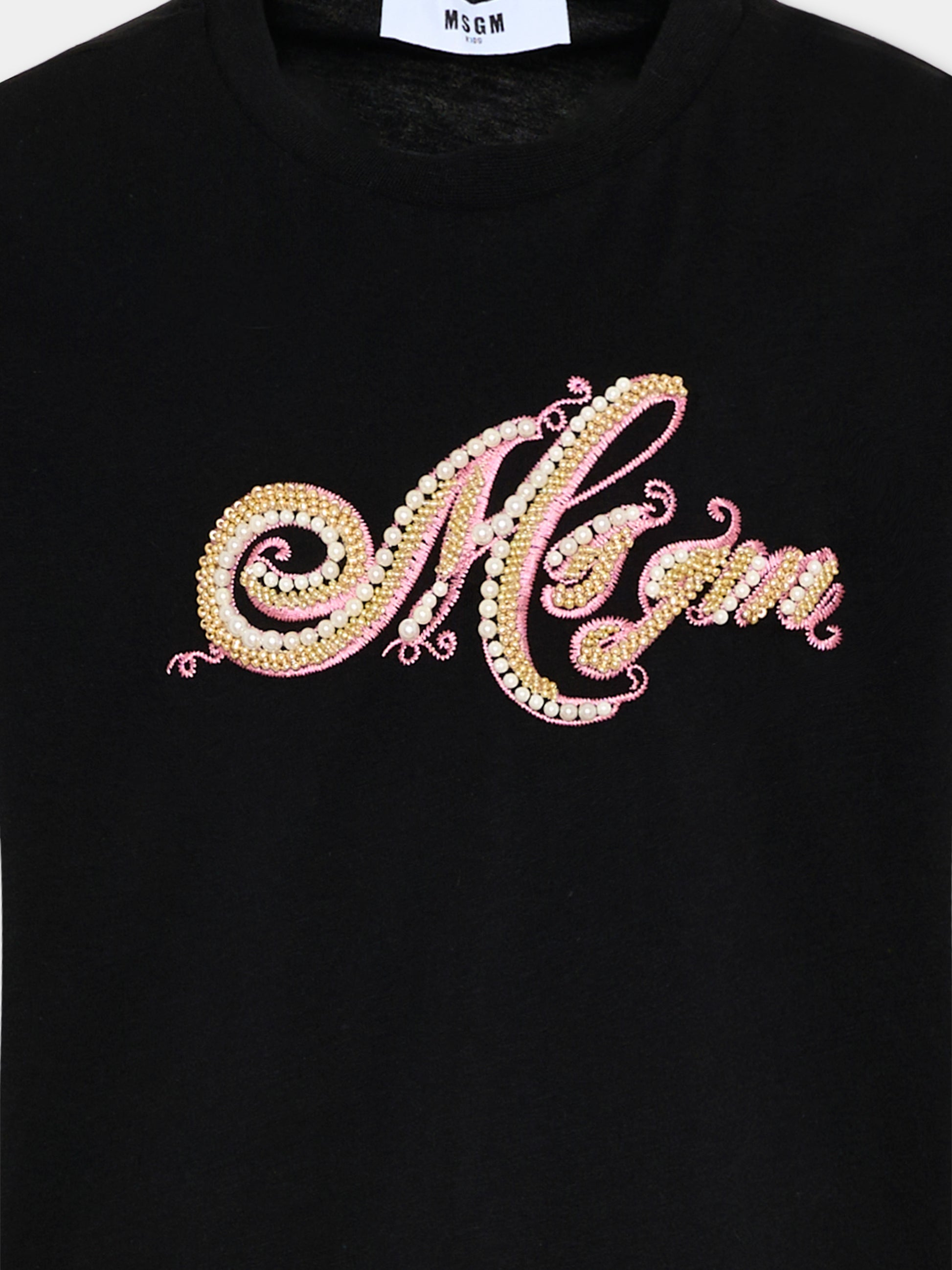 T-Shirt nera per bambina con logo,Msgm Kids,F5MSJGTH153 110