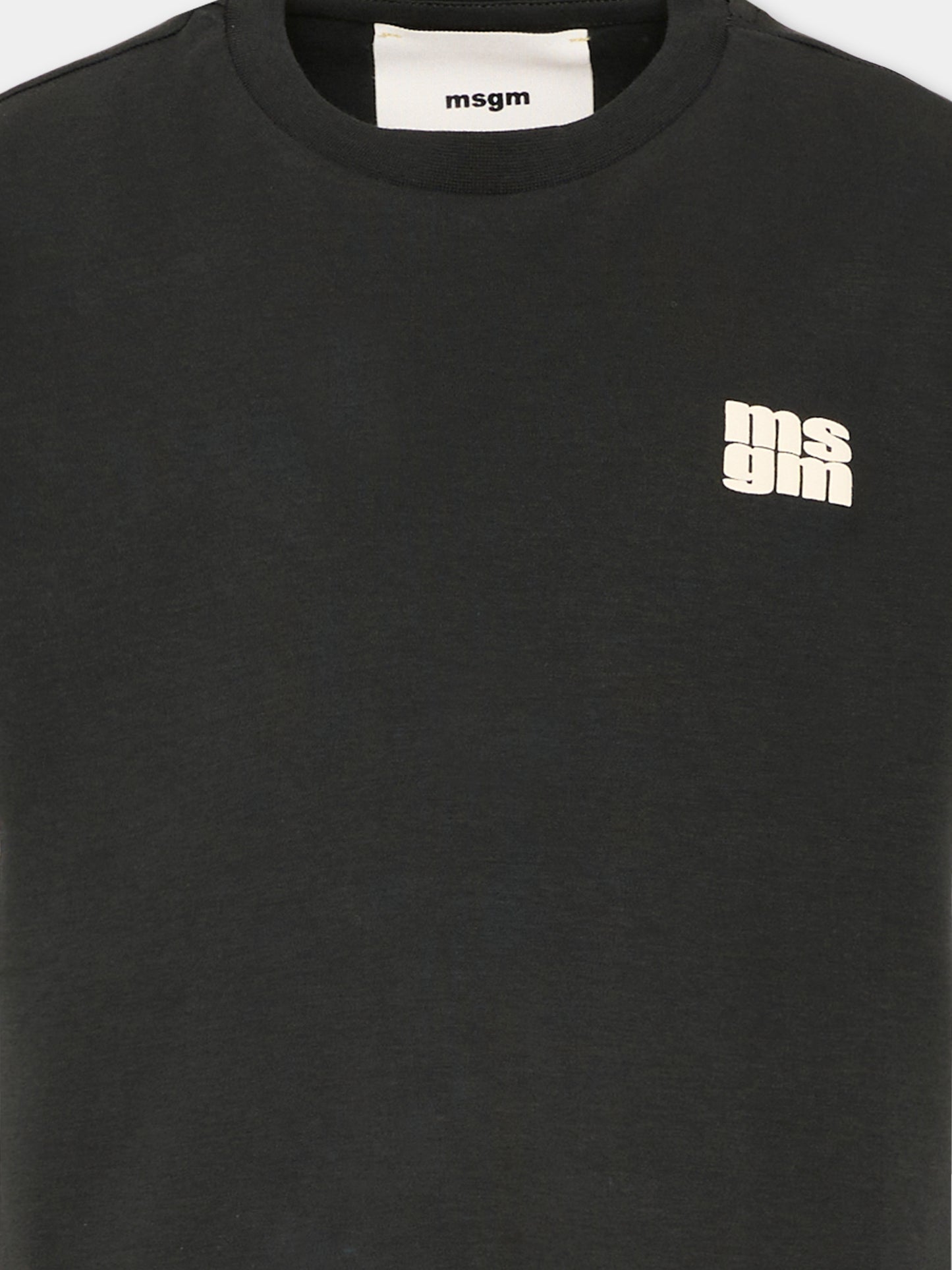 T-Shirt nera per bambini con logo,Msgm Kids,F5MSJUTH055 MS040