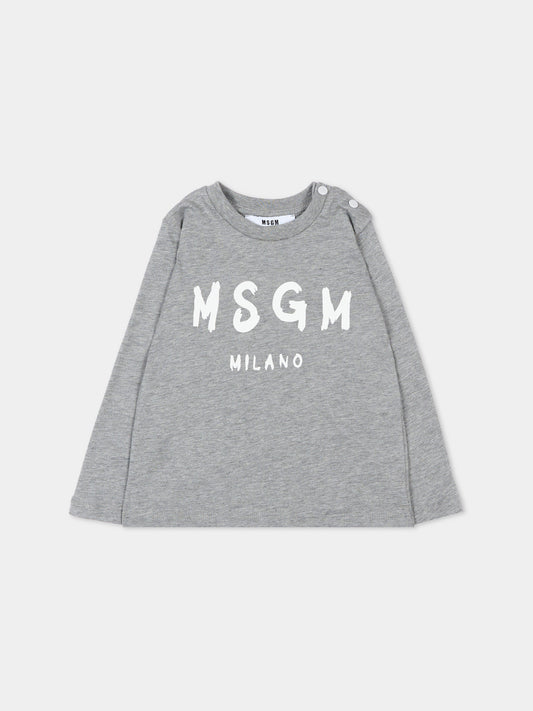 T-Shirt grigia per neonati con logo,Msgm Kids,F5MSUNTH283 104