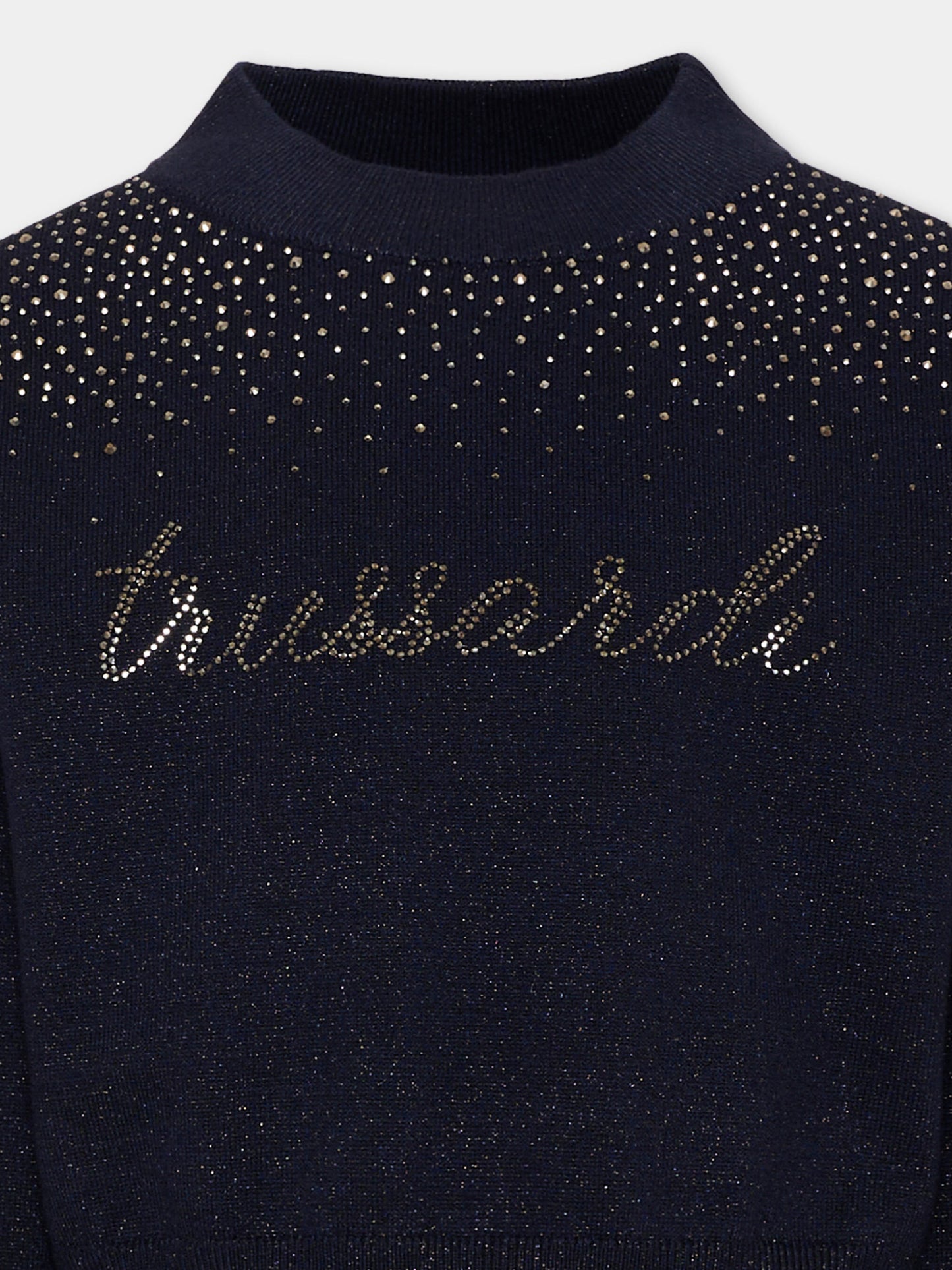Maglione blu per bambina con strass,Trussardi Junior,TGA26020MA BLUE_NAVAL BLUE NAVAL